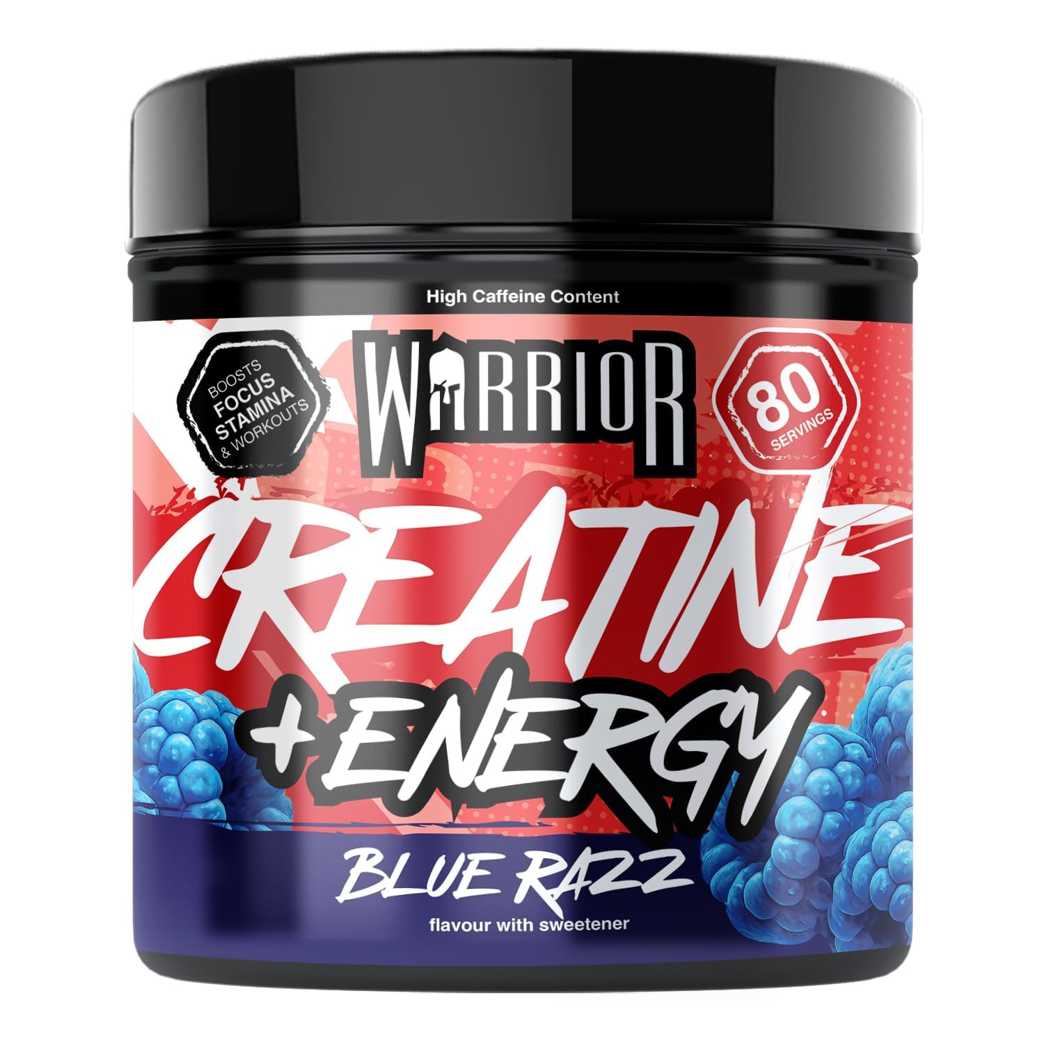 Warrior Creatine Monohydrate Powder + Energy - 360g, 80 Servings | Raspberry