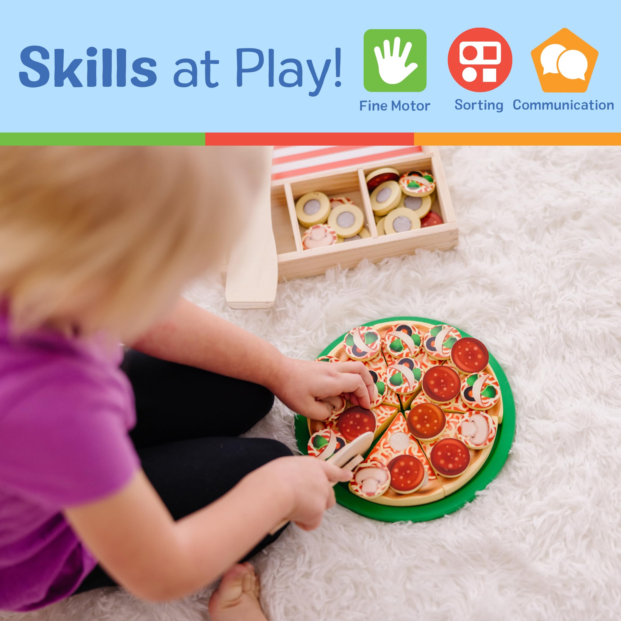 Melissa & Doug Wooden Pizza Set - Sliceable Play Food with 50+ Toppings | Ages 3+ 5
