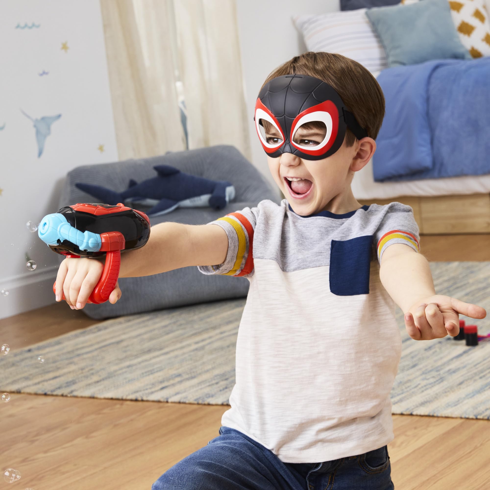 Miles 'Spin' Morales Bubble Slinger - Electronic Web-Blasting Bubble Toy for Kids 3+ 5