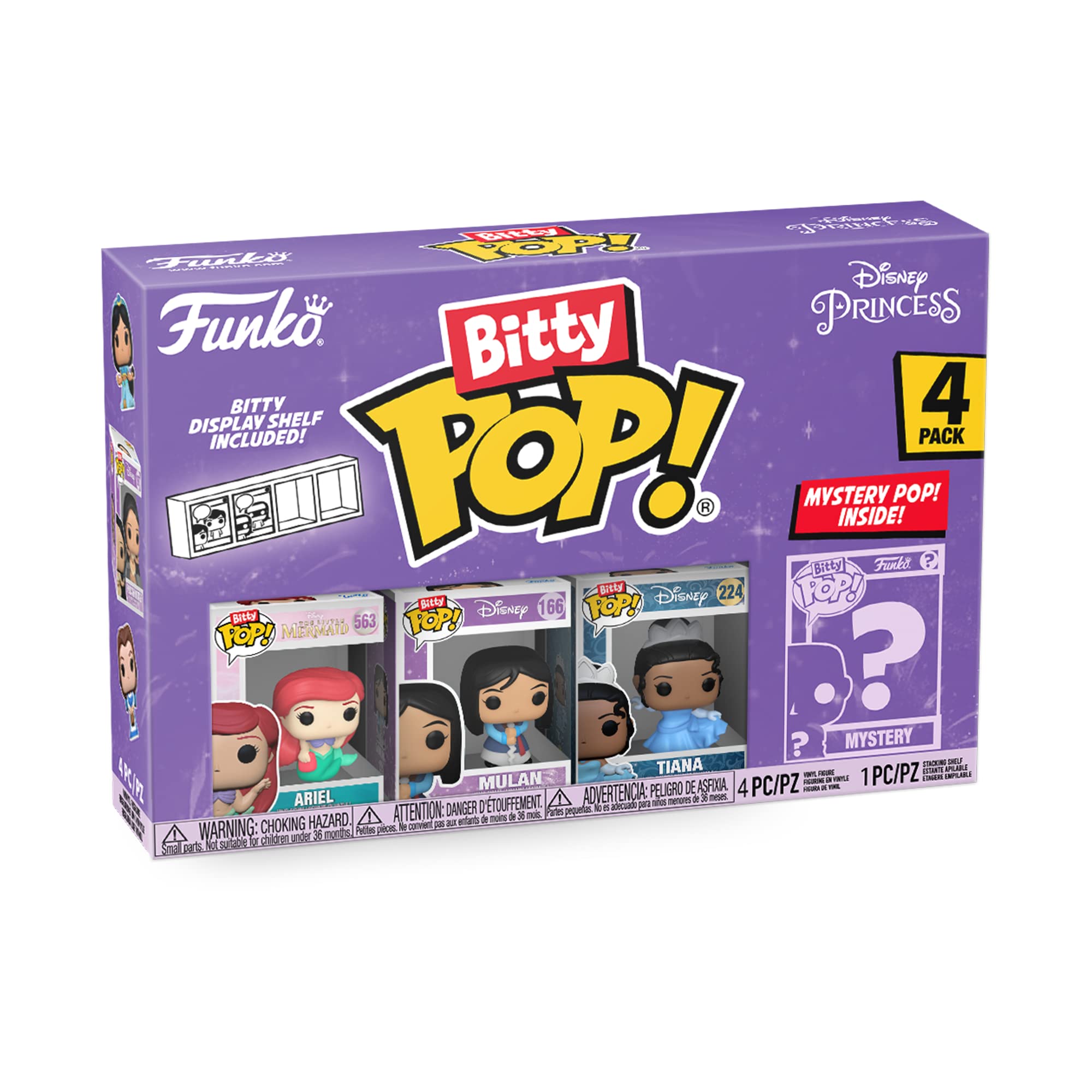 Funko Bitty POP! Disney Princess - Ariel, Mulan, Tiana and A Surprise Mystery Mini Figure - 0.9 Inch (2.2 Cm) Collectable - Stackable Display Shelf Included - Gift Idea - Party Bags Stocking 1