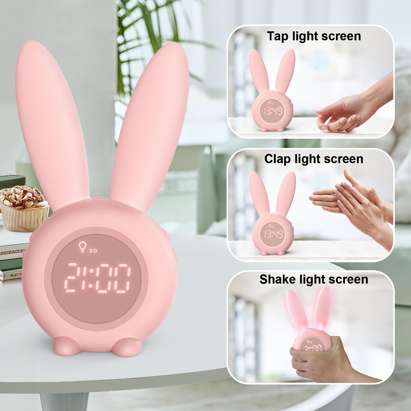 Homealexa Kids Digital Alarm Clock - Rabbit LED Wake-Up Light with Snooze & Night Light 6