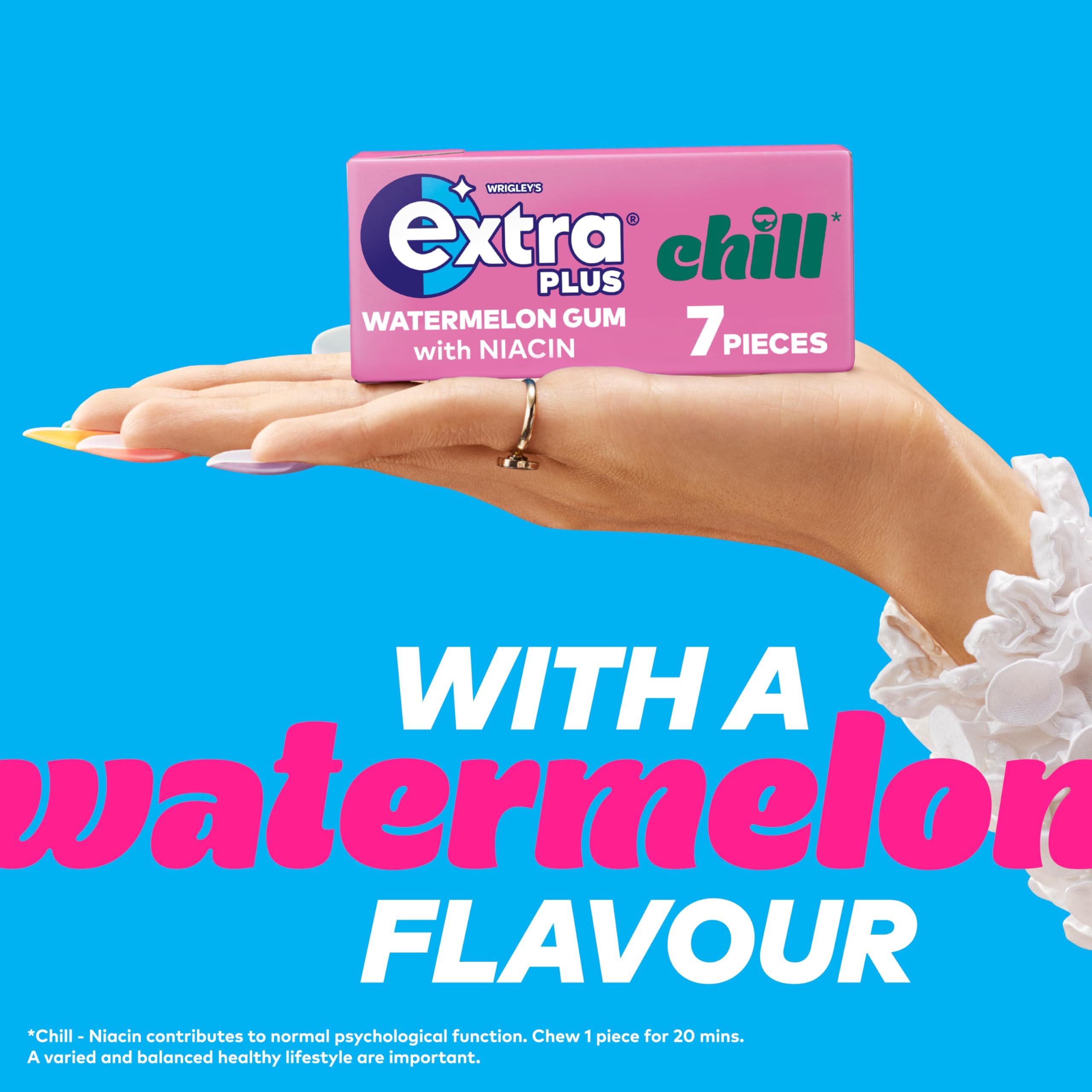 Extra Plus Chill Sugar Free Chewing Gum - Watermelon Flavor, Niacin Infused | 16 Packs (112 Total Pieces) 5
