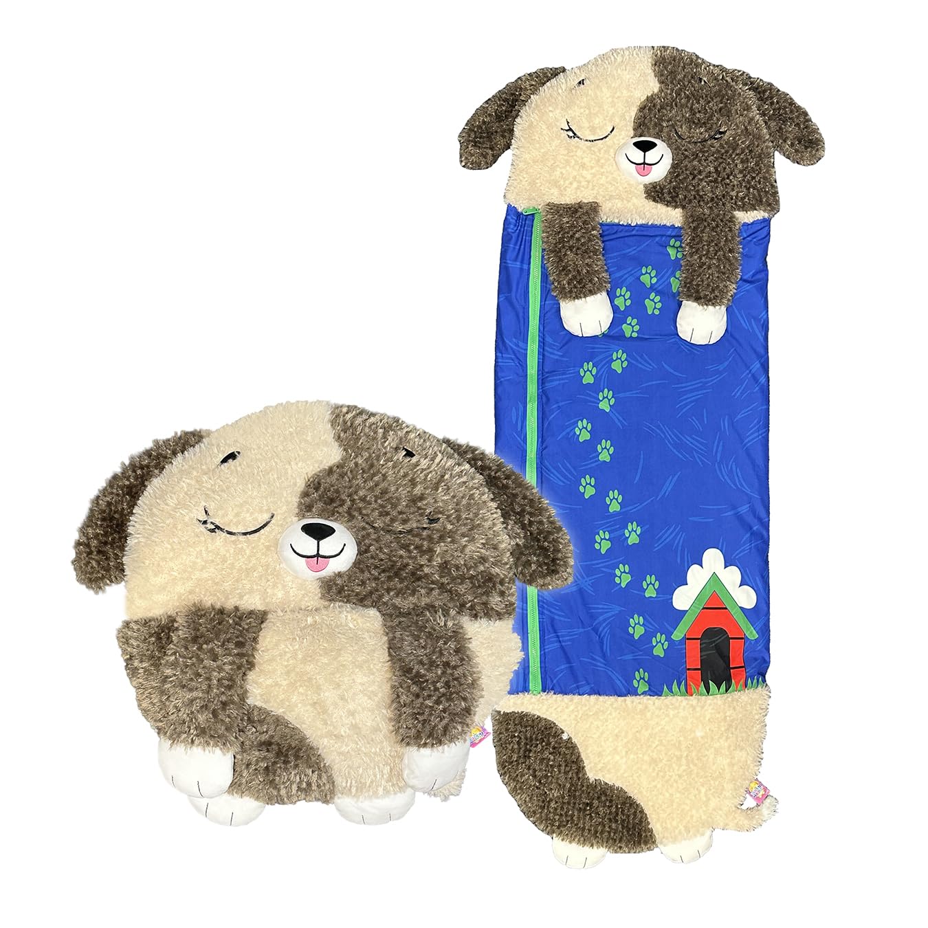 Happy Nappers Kids Sleeping Bag - Brown Dog - 2-in-1 Plush Toy & Sleeping Bag for Unisex Youth