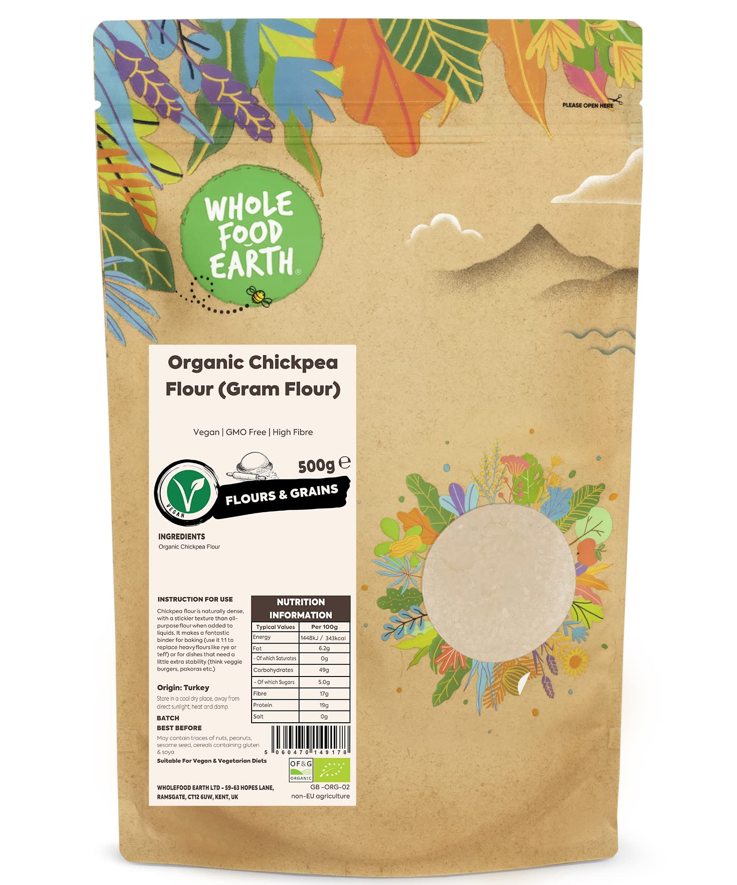 Wholefood Earth Organic Chickpea Flour (Gram Flour) - 500g