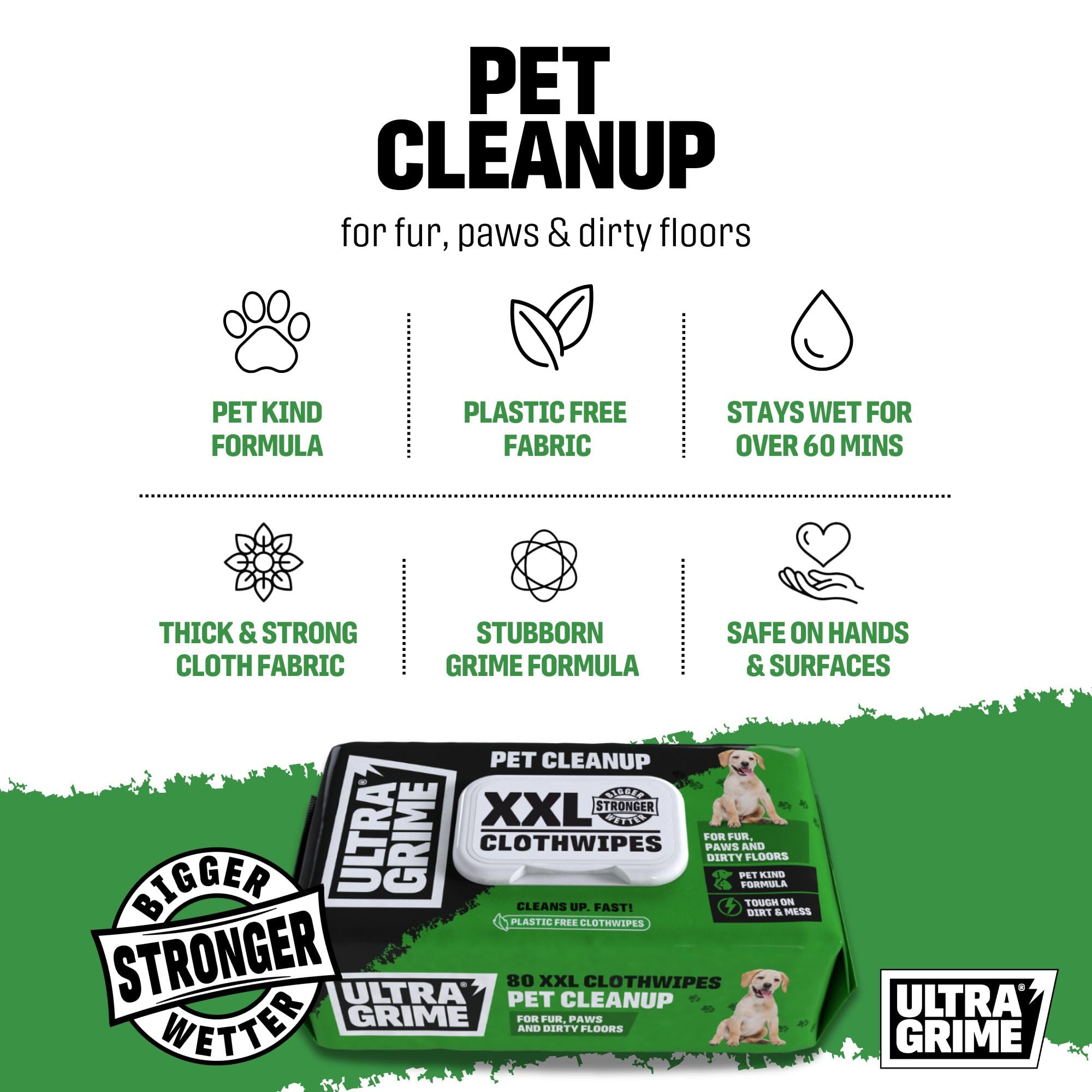 UltraGrime Pet Cleaning Wipes - 80 Extra Large Wipes for Dogs & Cats | Cosmetic Grade Ingredients
