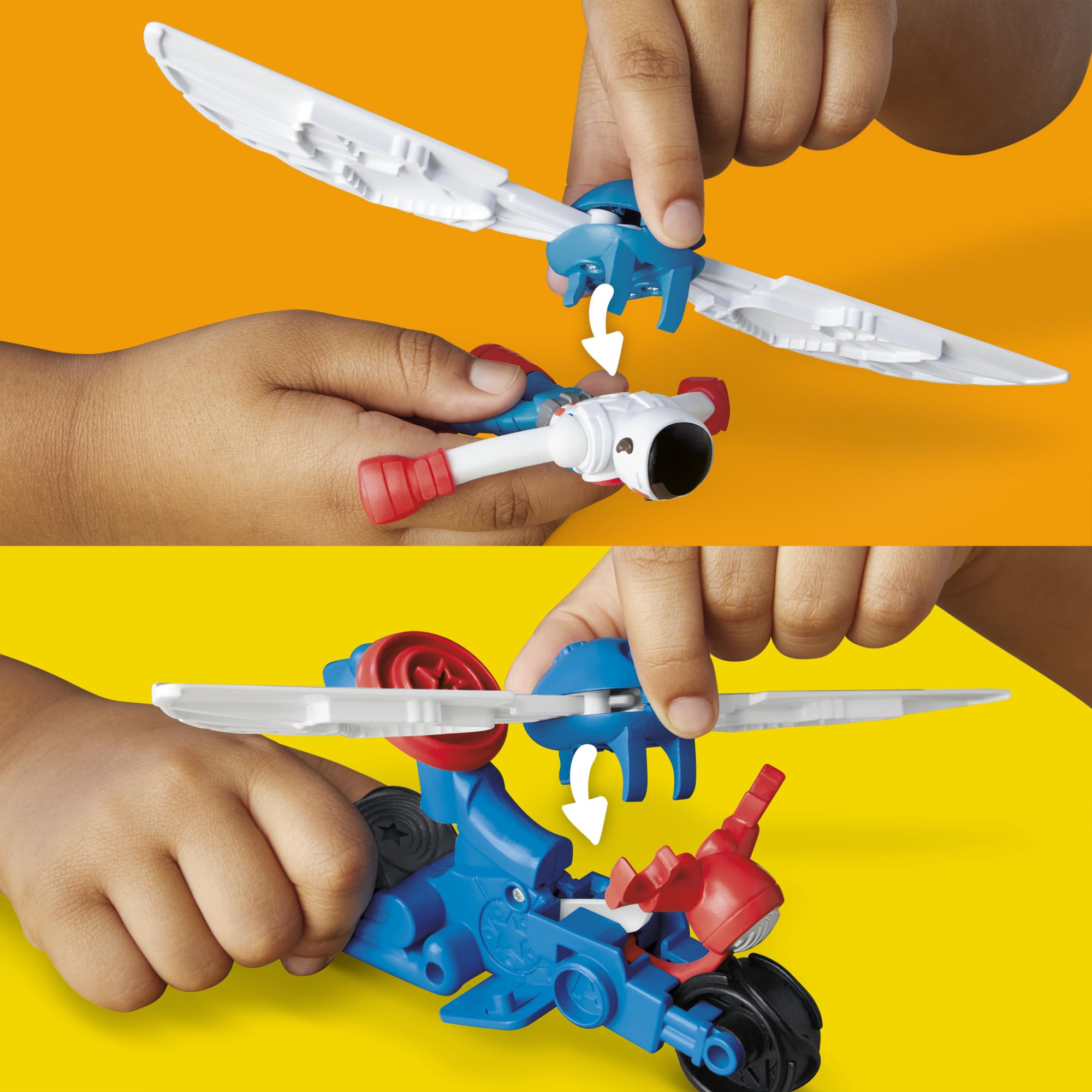 Play-Doh Marvel Captain America Moto-Slicer Spielset – Biegsame Figur, Motorradwerkzeug und 3 Wannen, ab 4 Jahren 6