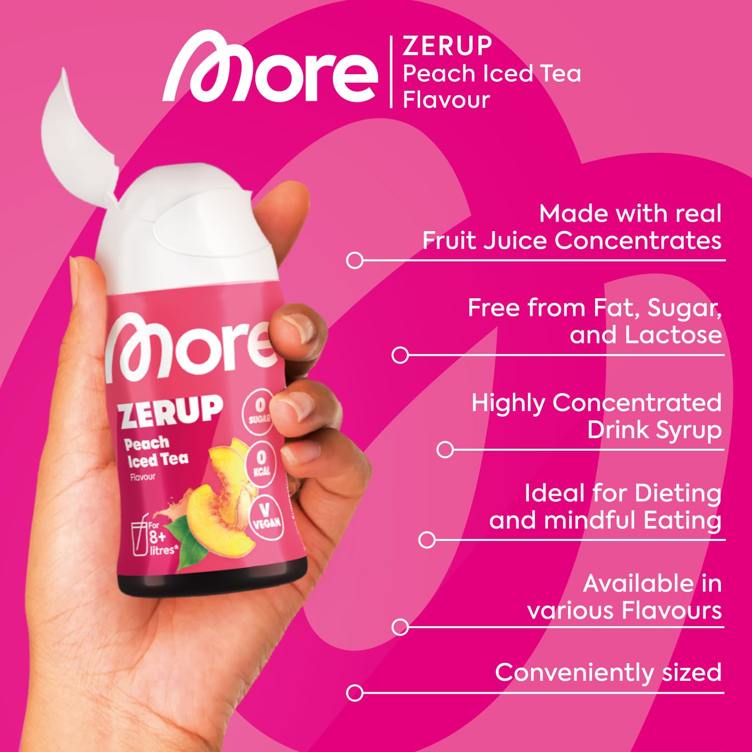 MORE Zerup Peach Iced Tea Zero Calorie Syrup with Real Fruit Extracts, 65ml Concentrate 3