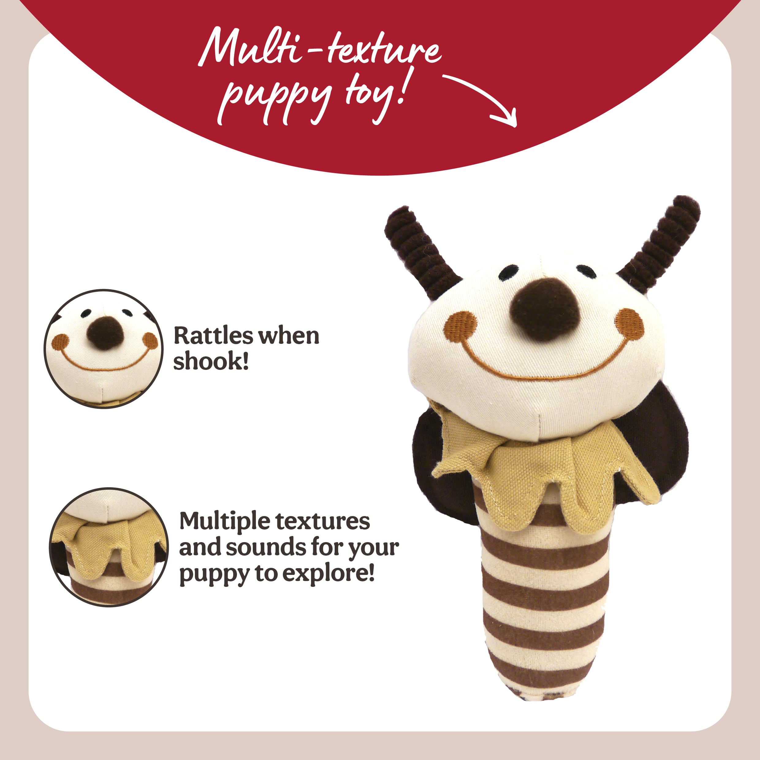 Rosewood Natural Nippers Shake and Rattle Puppy Chew Toy | Soft Plush | Lightweight 3