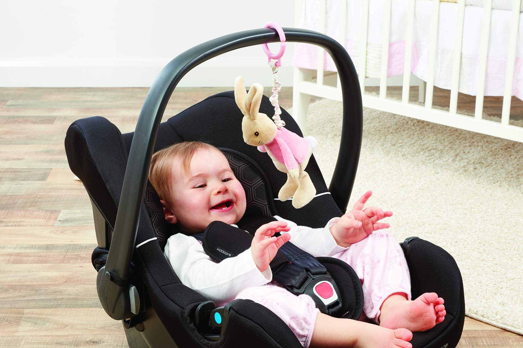Rainbow Designs Flopsy Jiggle Attachable Peter Rabbit Pram Toy | Pink Cotton | From Birth