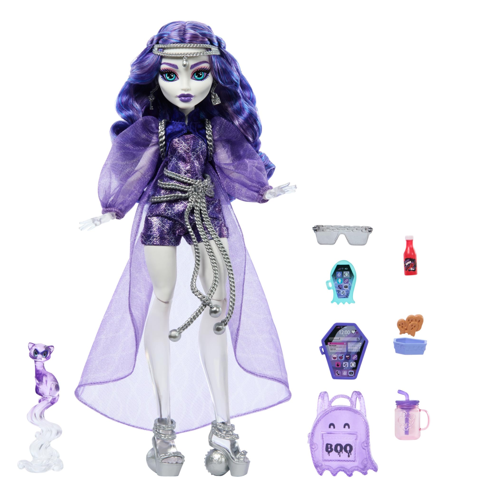 Monster High Spectra Vondergeist Doll with Pet Ferret and Accessories - Ages 4+