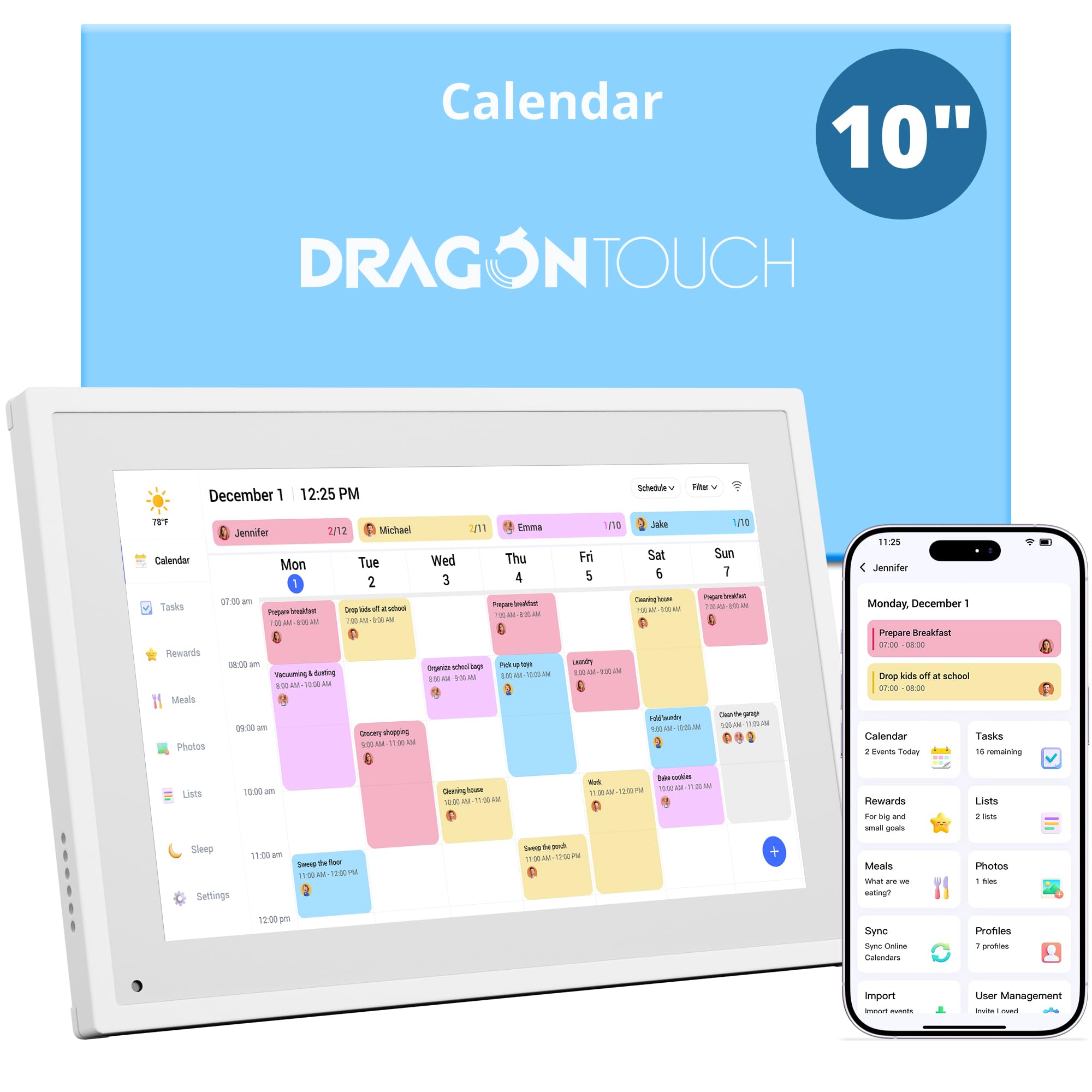 Dragon Touch 10.1 inch Digital Wall Calendar | 1920x1080P FHD | Family Planner & Photo Frame 1