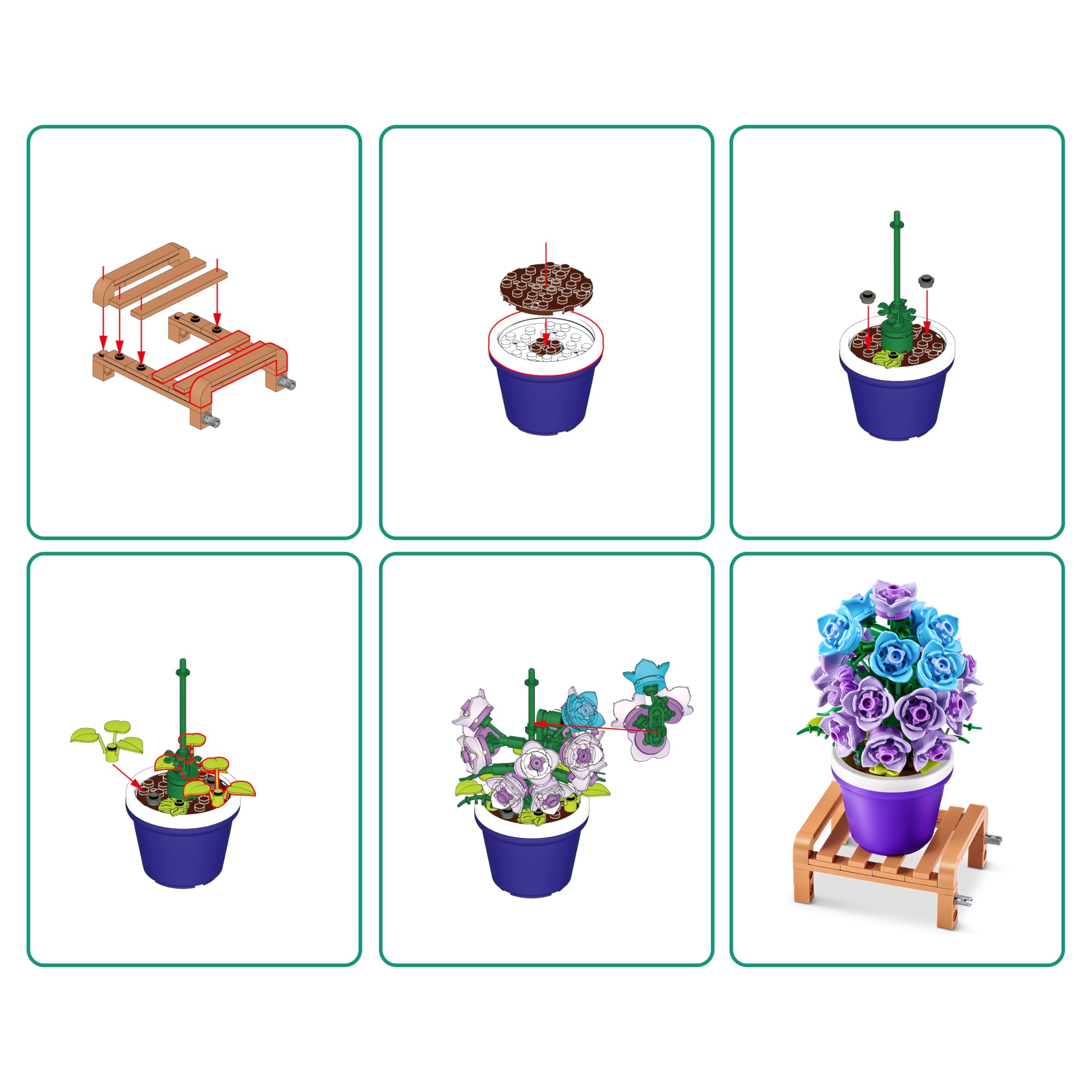 MAX Premium Garden Pot Plants Building Bricks Set - 186-Piece Campanula Flower Kit for Ages 3+ 6
