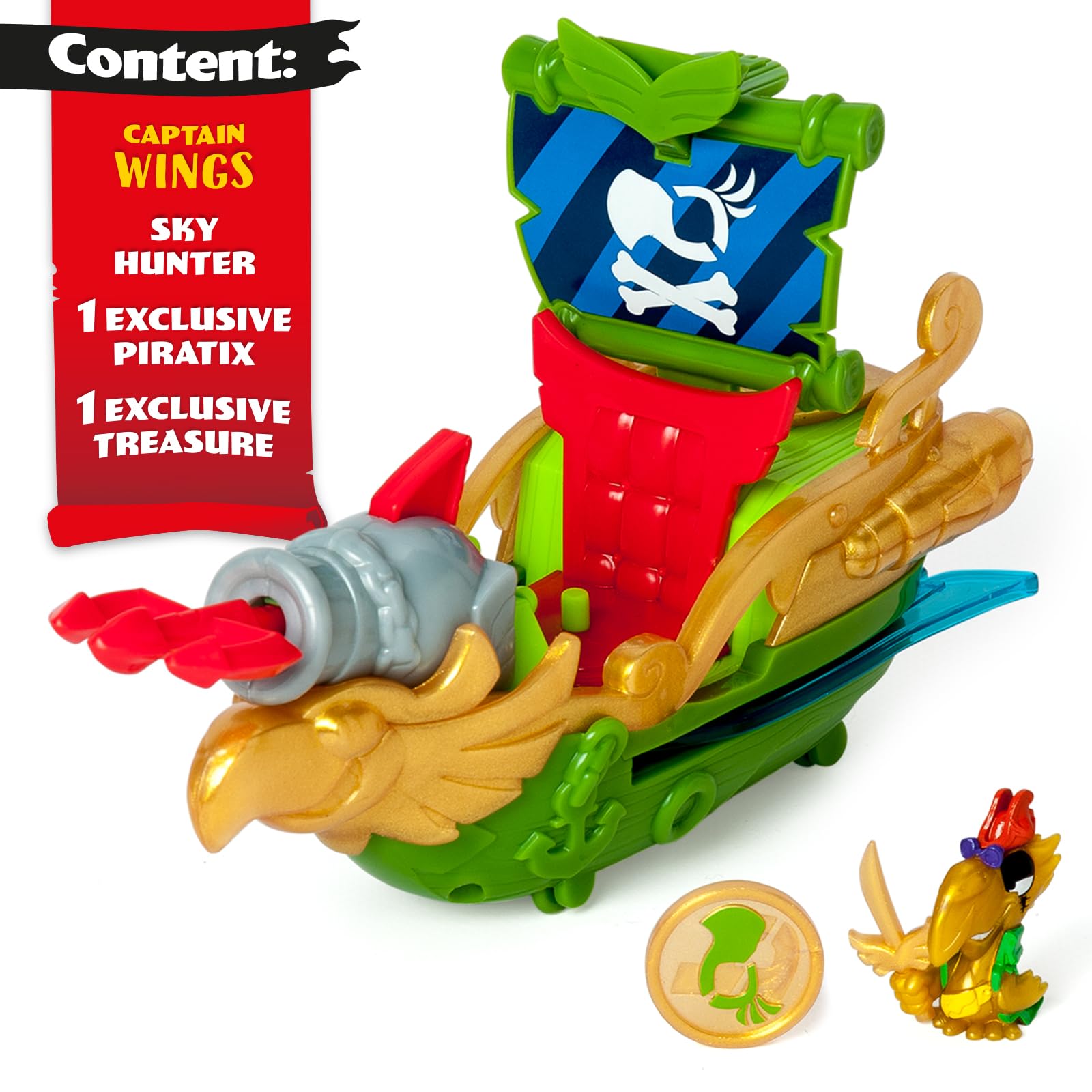 PIRATIX Sky Hunter Pirate Ship Playset - Parrot-Shaped Adventure Vehicle with Flapping Wings & Cannon for Kids 3+ 9