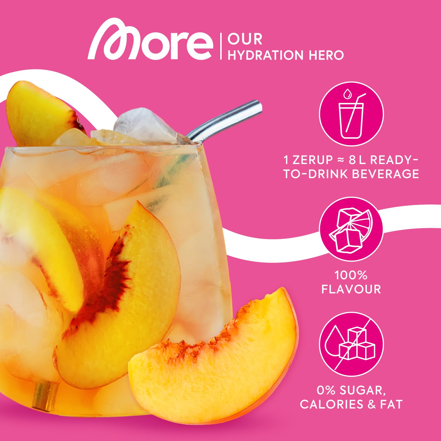 MORE Zerup Peach Iced Tea Zero Calorie Syrup with Real Fruit Extracts, 65ml Concentrate 4