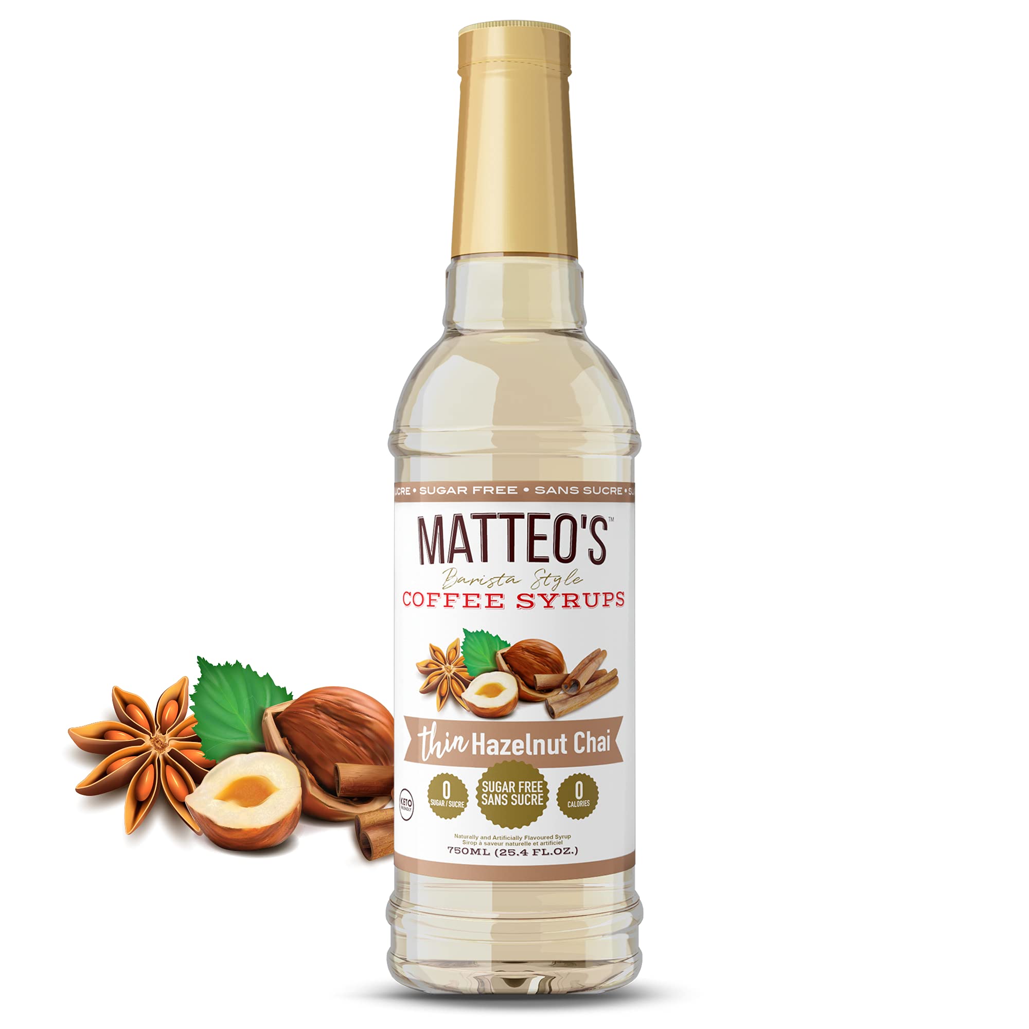 Matteo's Sugar Free Coffee Flavoring Syrup - Hazelnut Chai Syrup for Coffee