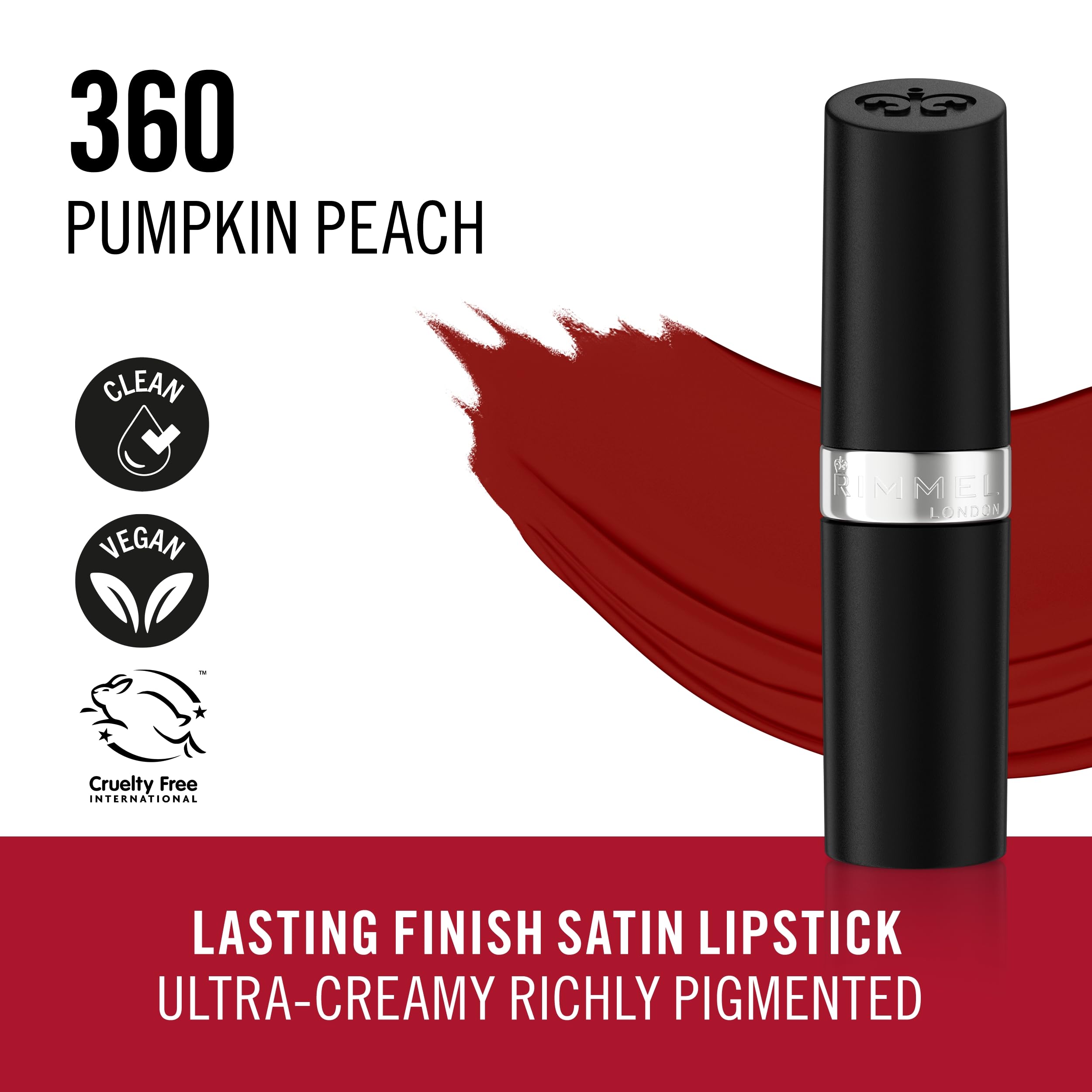 Rimmel Lasting Finish Lipstick 360 Pumpkin Peach - Creamy Satin Finish Long-Lasting Lip Color
