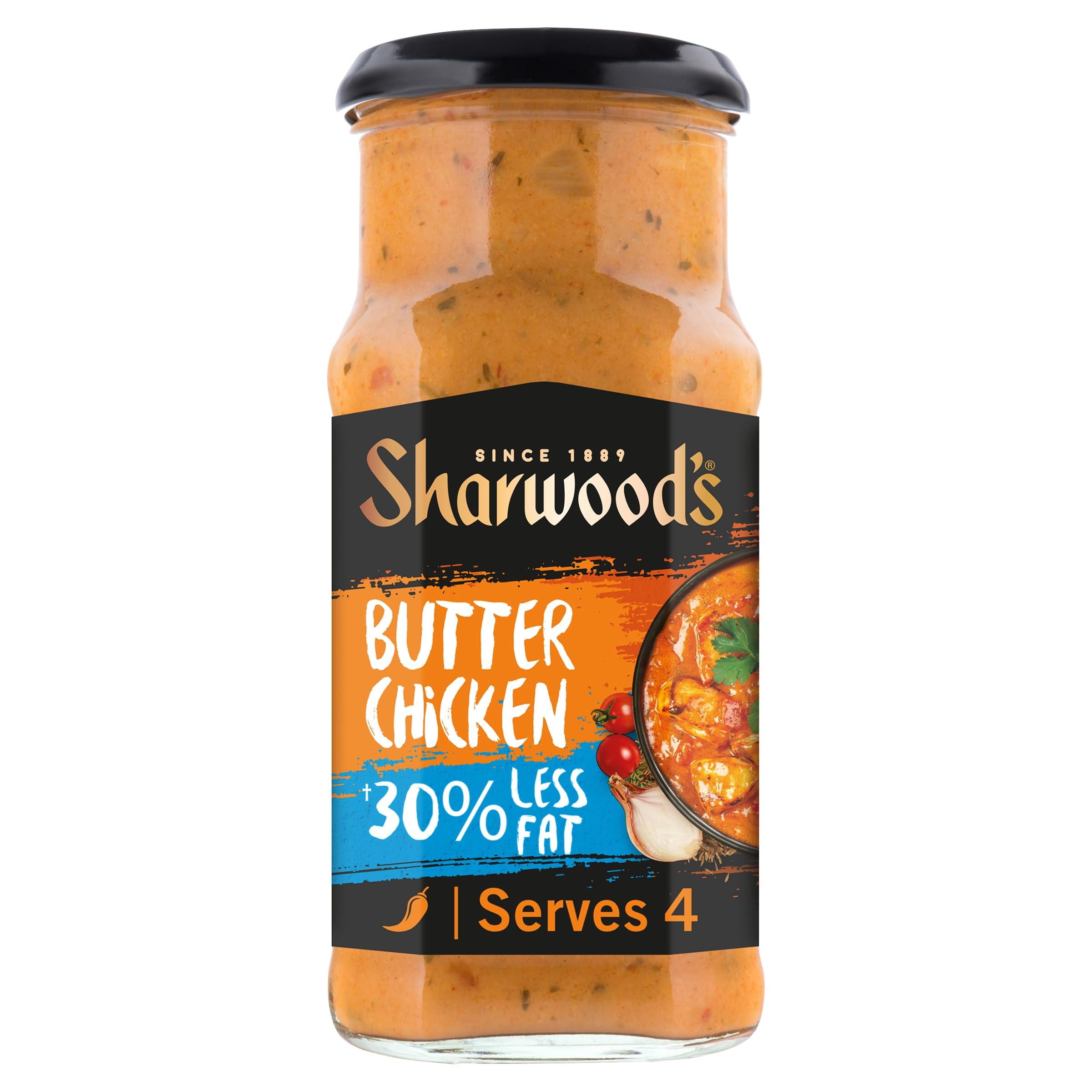 Sharwood's Butter Chicken Curry Sauce - 30% Less Fat | Creamy Tomato & Mild Spice | 420g Jar 1
