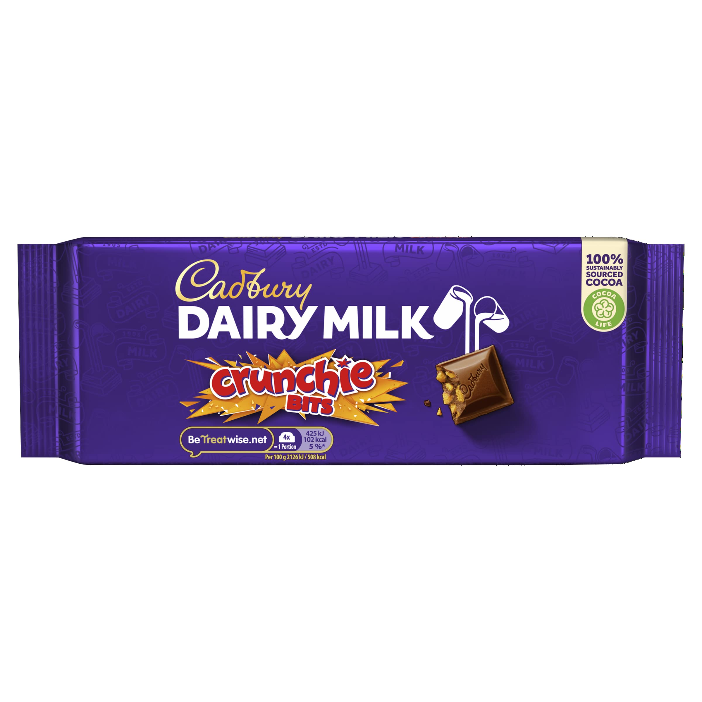 Cadbury Dairy Milk Crunchie Bar, Milchschokolade mit Honigwabenstücken, 180 g