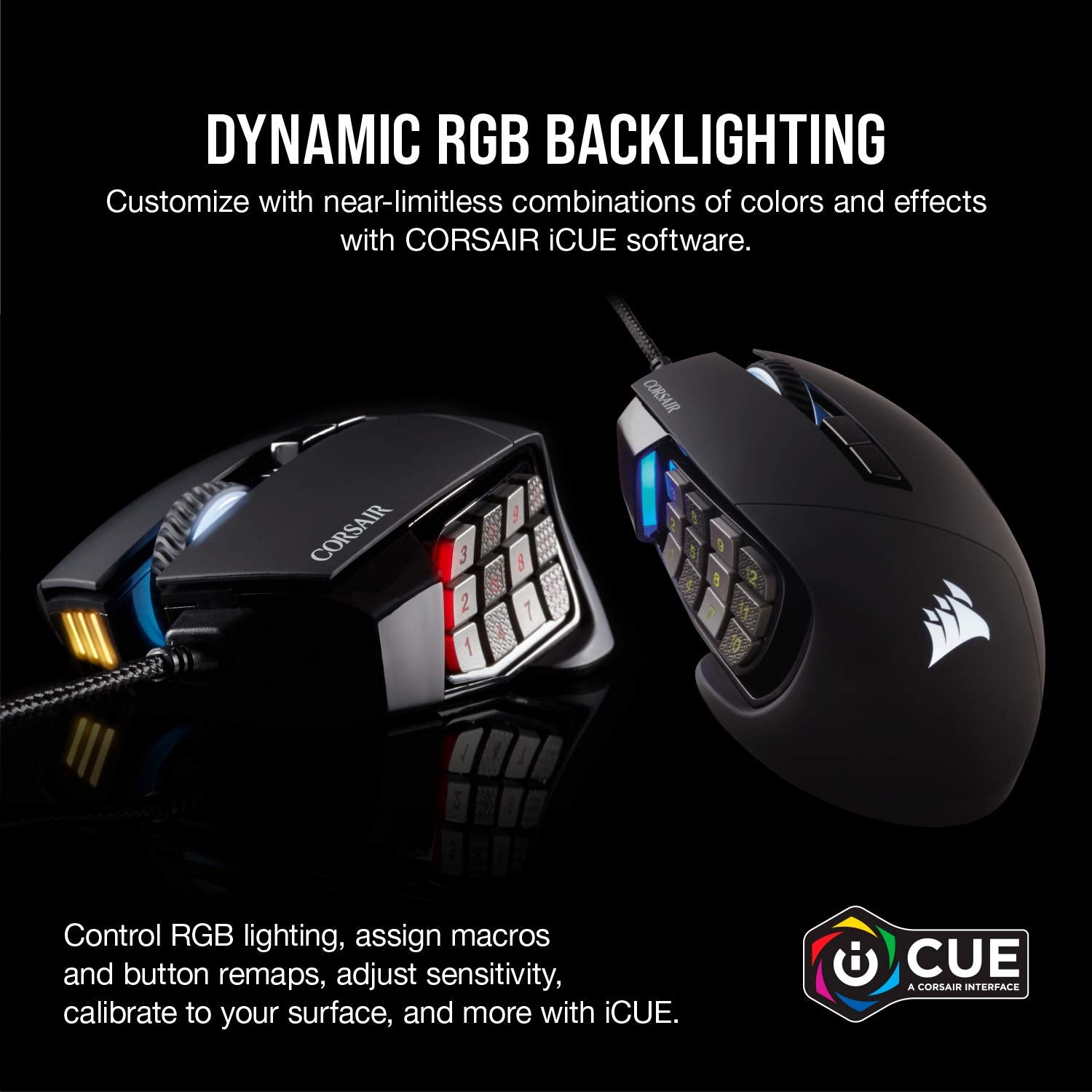 Corsair SCIMITAR RGB ELITE Wired MOBA/MMO Gaming Mouse – 18,000 DPI, 17 Buttons, Black 8