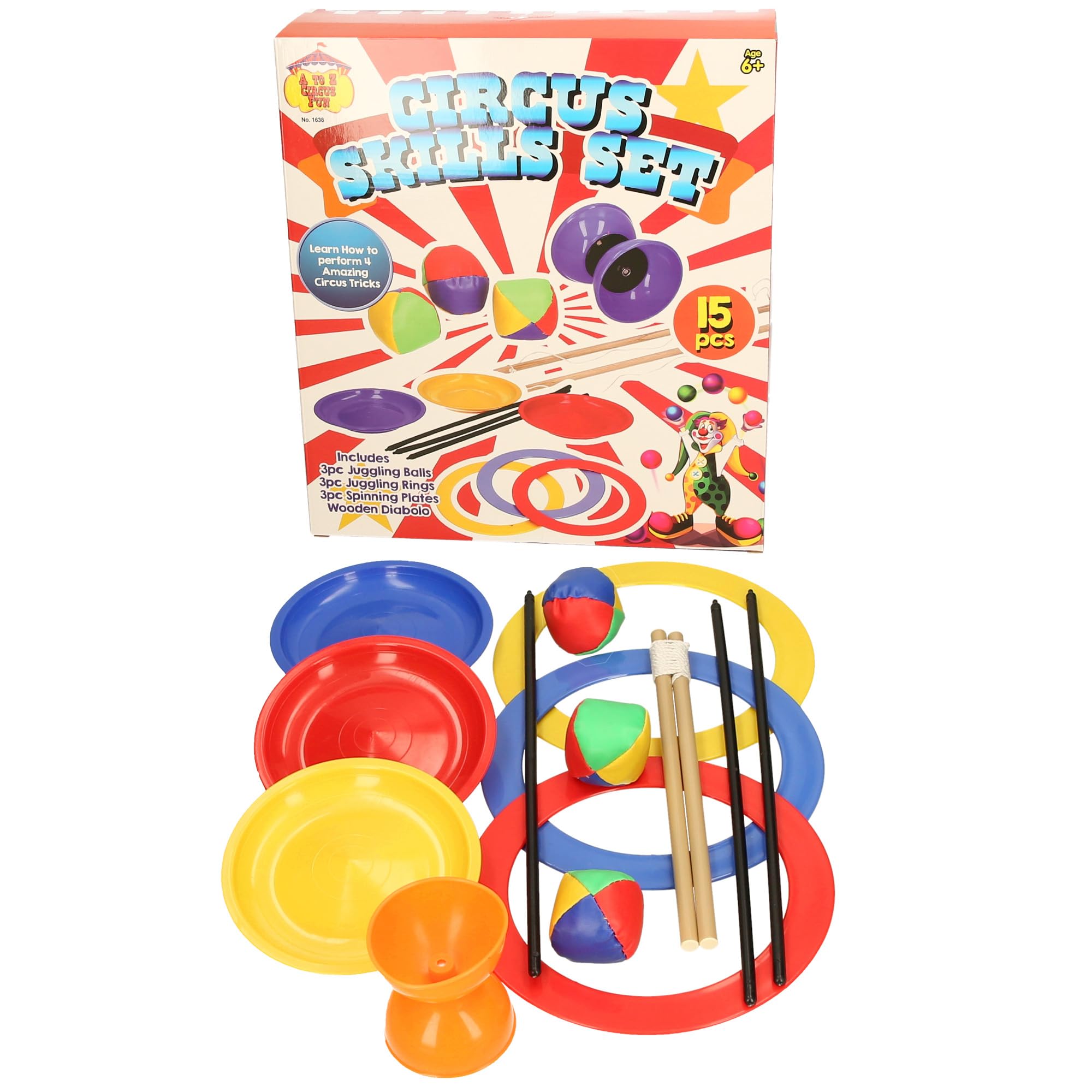 Tent Fun Circus Skills Set - 15-Piece Juggling & Spinning Toys for Kids 6+ 8