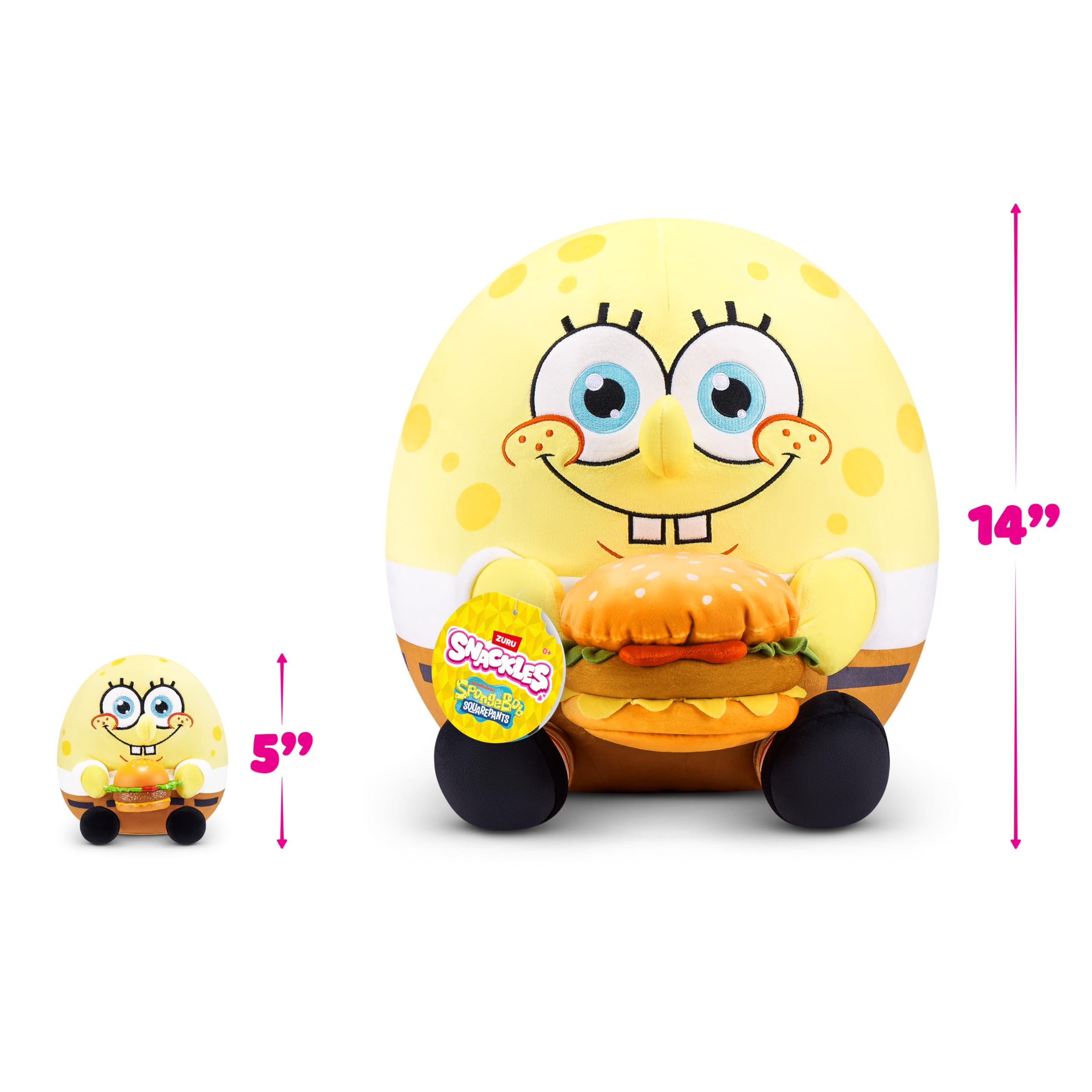 Snackles 5-inch SpongeBob Squarepants Plush by ZURU - Super-Soft Stuffed Animal for Kids