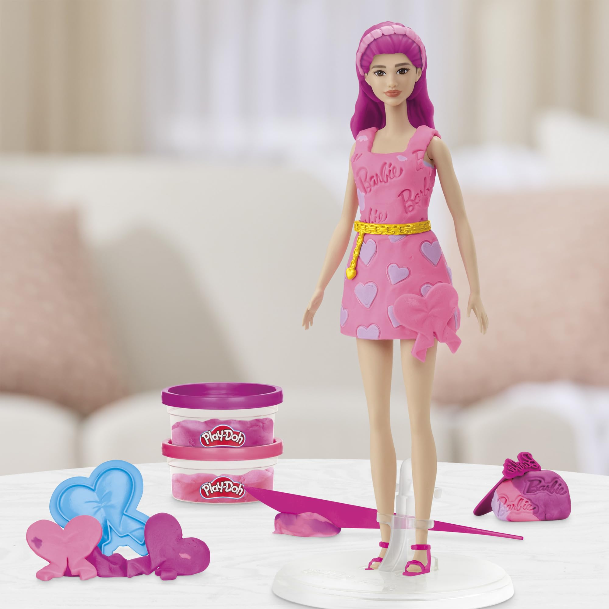 Play-Doh Barbie Hearts and Hair Doll Set - Fashion & Hair Styling Playset for Ages 5+ 7