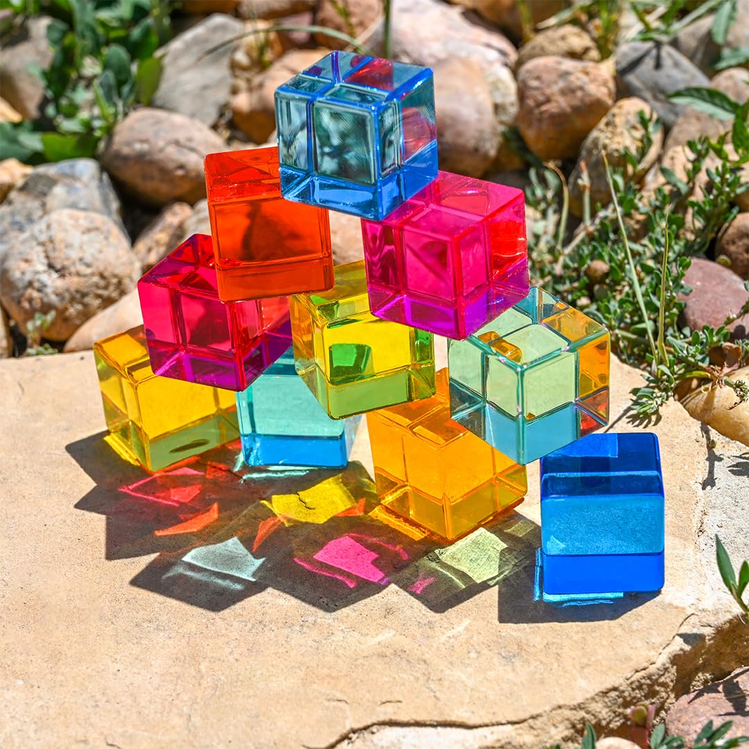 TickiT Gem Cubes - Rainbow Acrylic Stacking Blocks for Toddlers 3+ 8