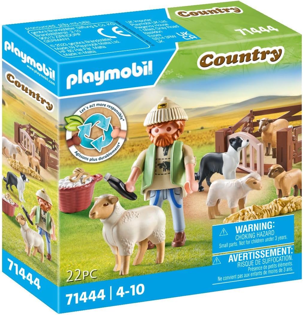 Playmobil 71444 Country: Young Shepherd with Flock of Sheep and Border Collie - Farm Playset for Kids 4+ 5
