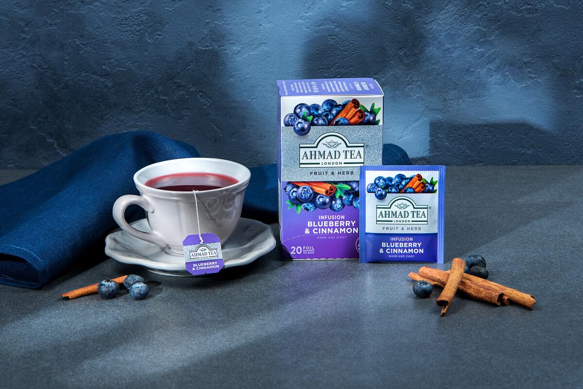Ahmad Tea - Blueberry & Cinnamon Fruit & Herbal Infusion | 20 Individually Foil-Wrapped Teabags