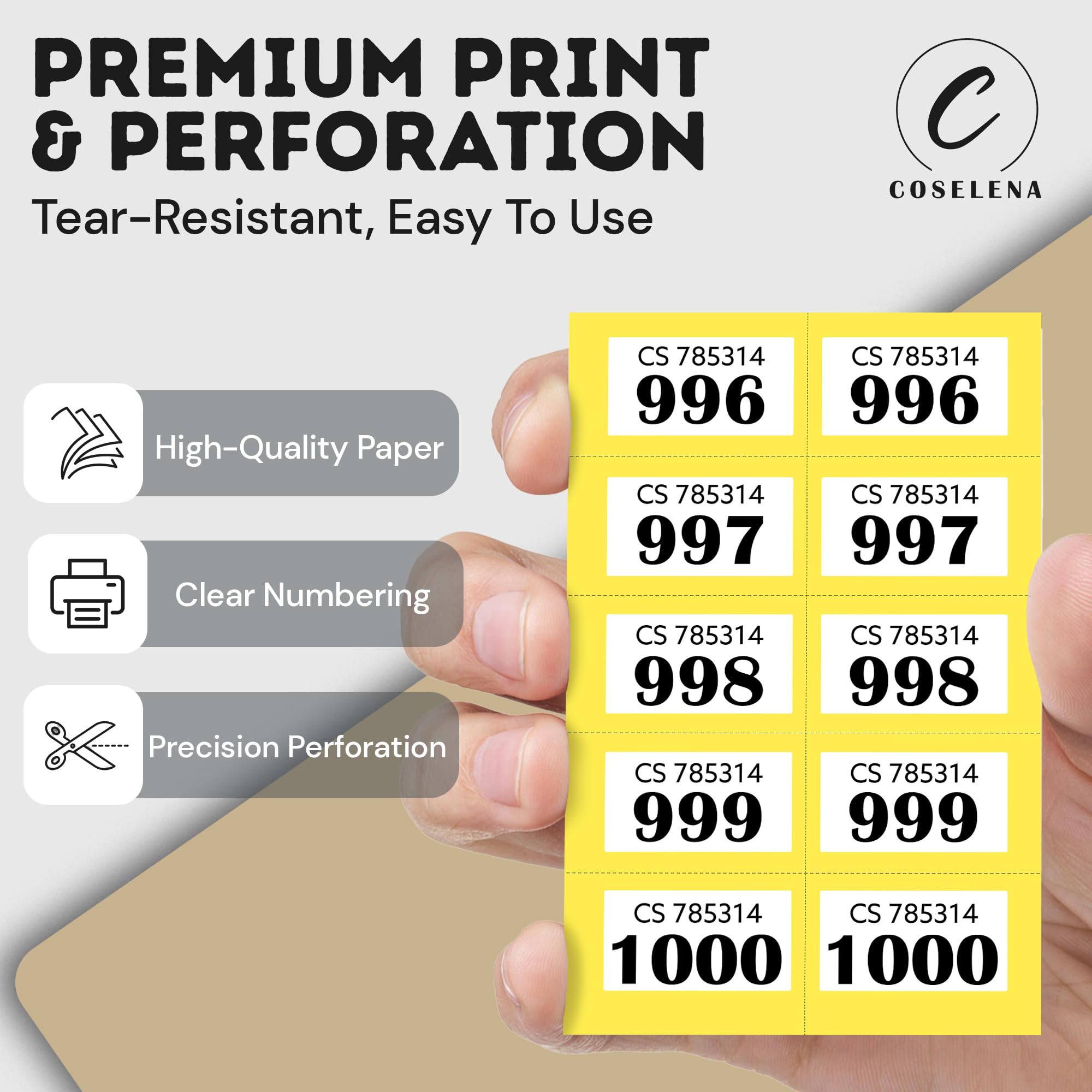 Coselena 5-Pack Numbered Cloakroom & Raffle Ticket Books – 1-1000, Assorted Colours 3