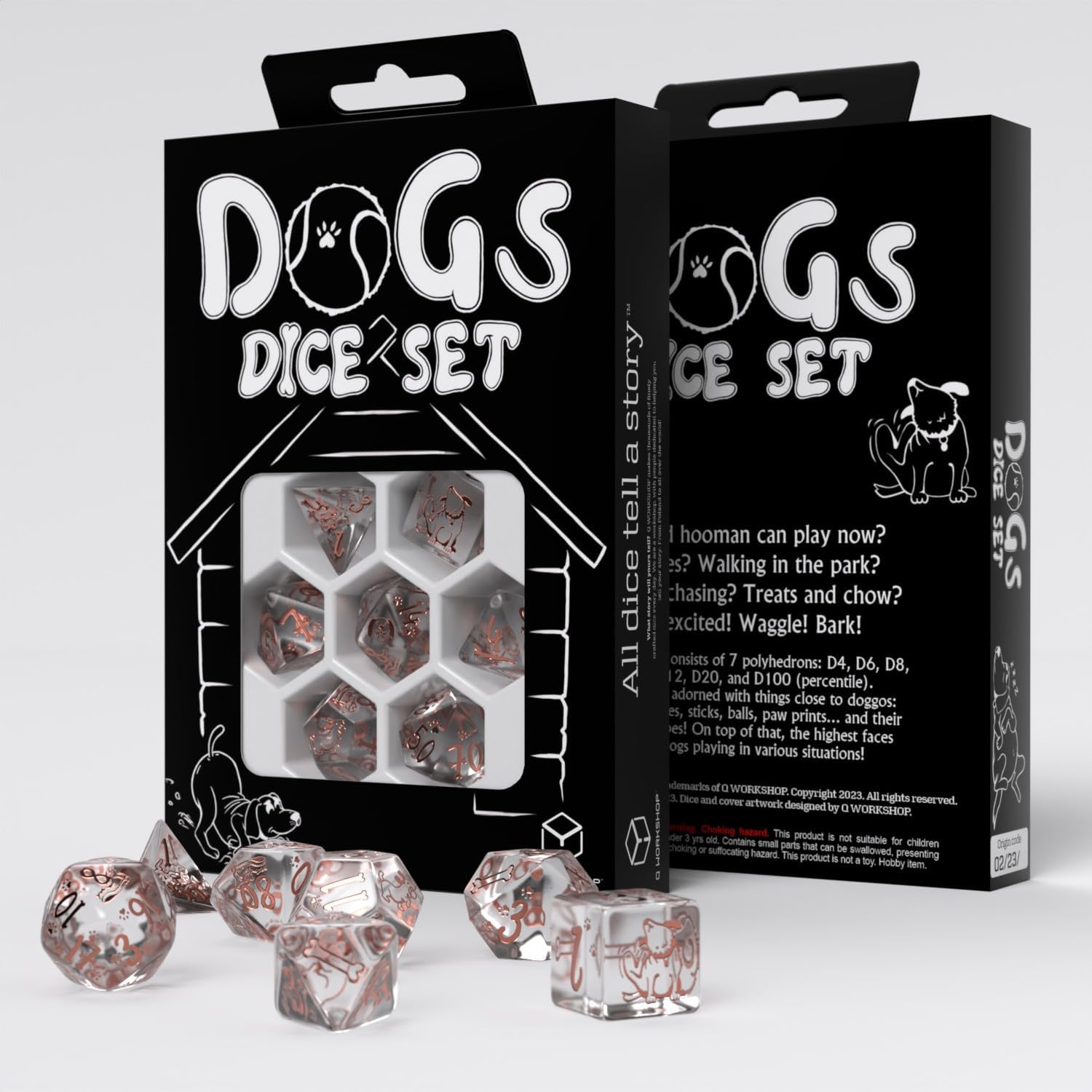 Dogs Dice Set Bella by Q-Workshop - Translucent Copper Dice with Dog Silhouettes