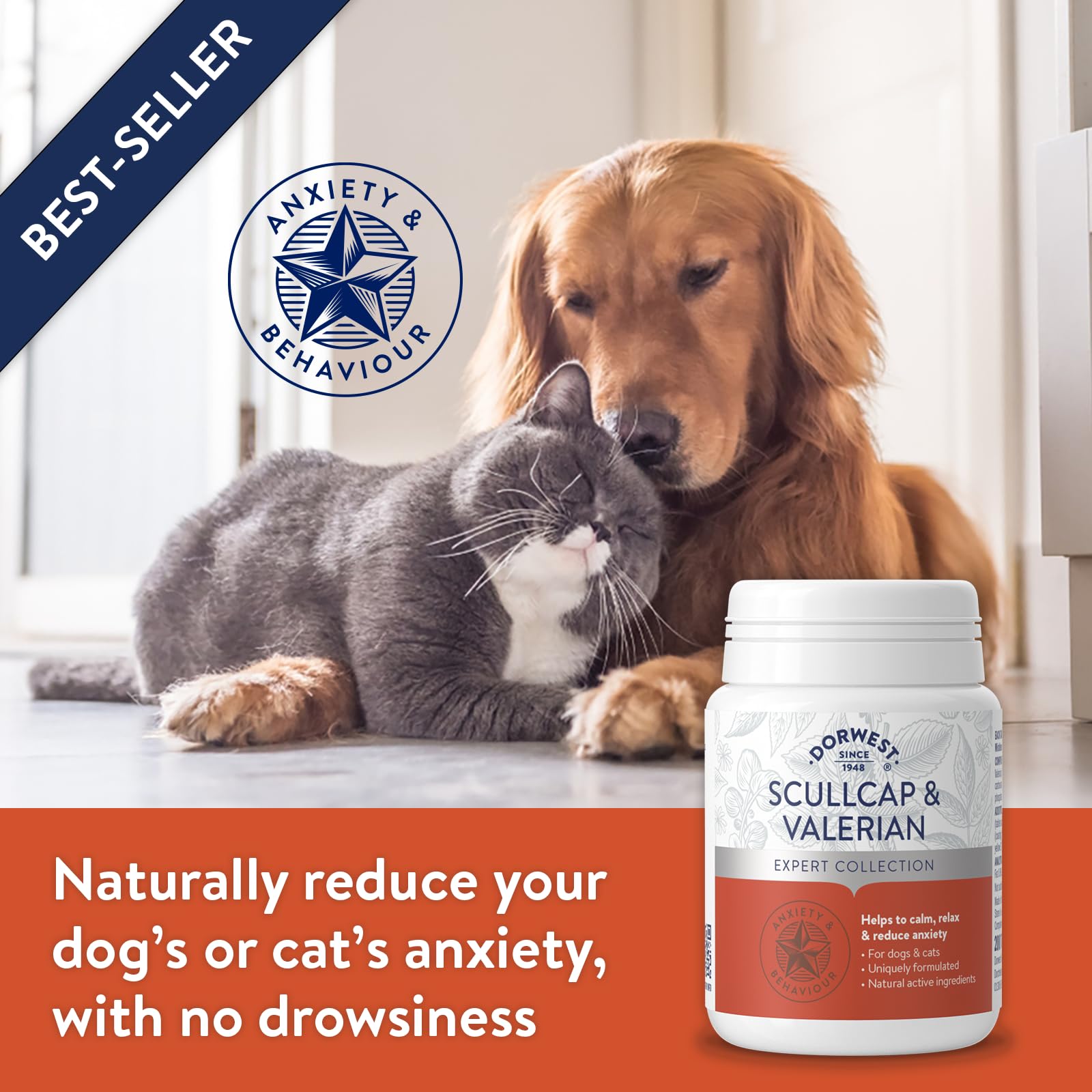 DORWEST HERBS Scullcap & Valerian Calming Tablets for Dogs and Cats - 200 Count