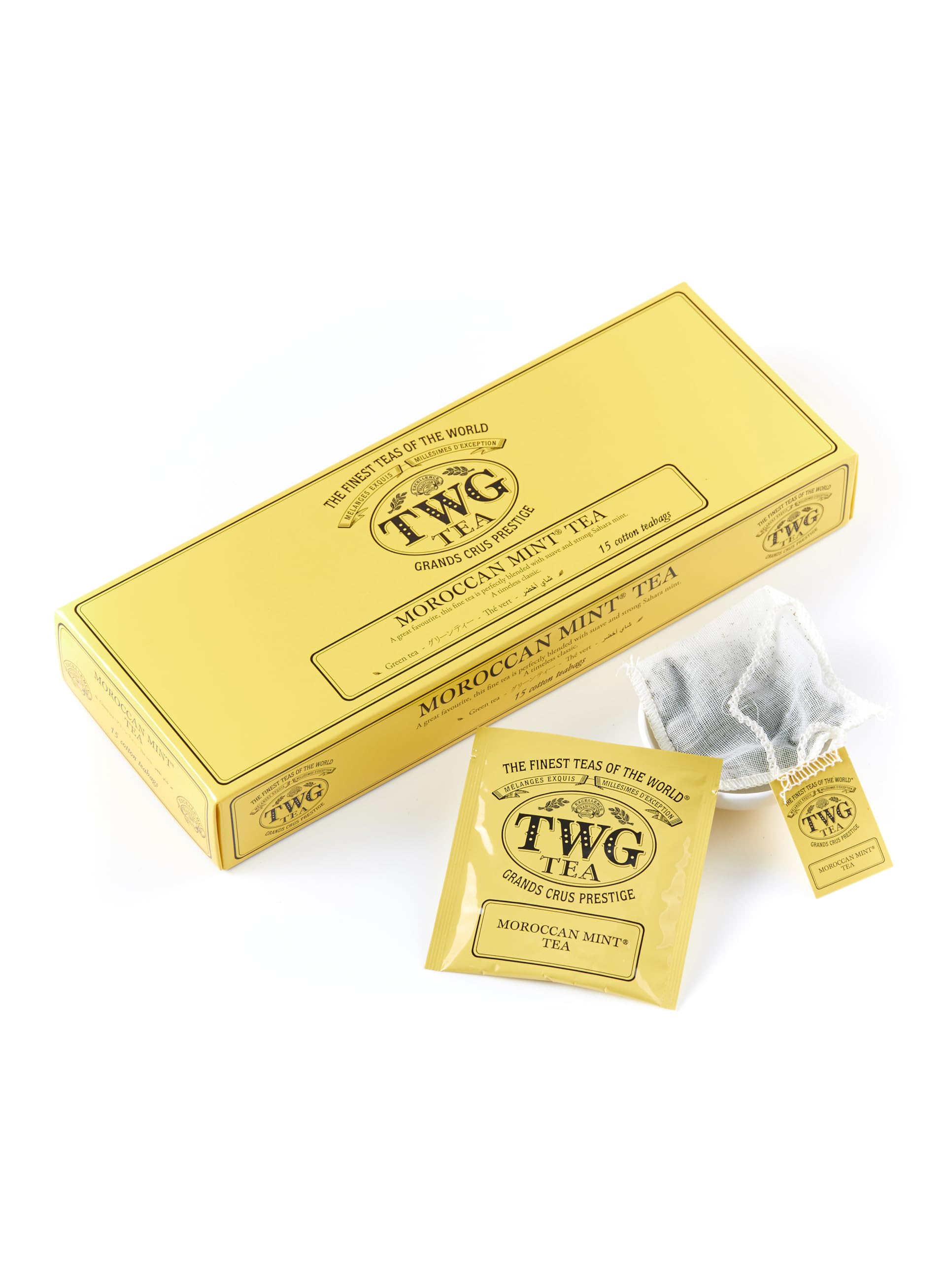 TWG Tea Moroccan Mint Tea - Green Tea with Spearmint Leaves - 15 Hand-Sewn Cotton Teabags - Gift Set 6