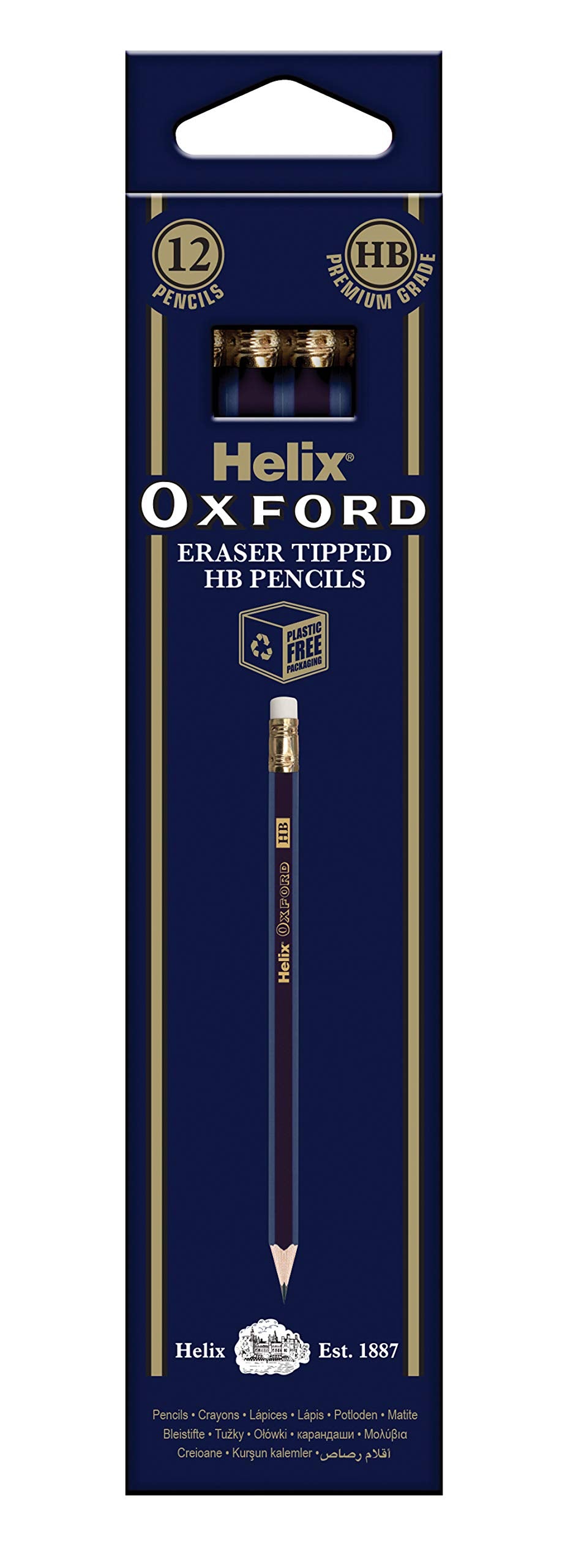 Helix Oxford HB Pencils - 12 Pack with Eraser Tip | Pre-Sharpened | Ideal for Writing & Drawing