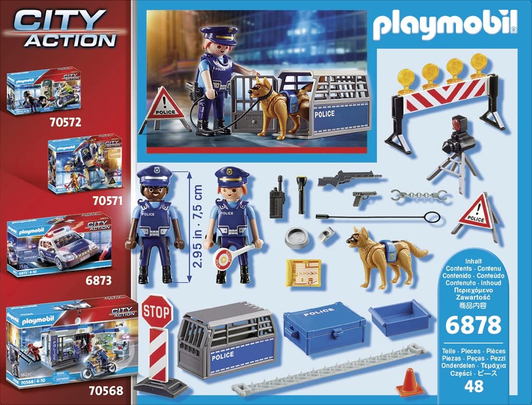 Playmobil 6878 City Action Police Roadblock Playset for Kids 5+ 6