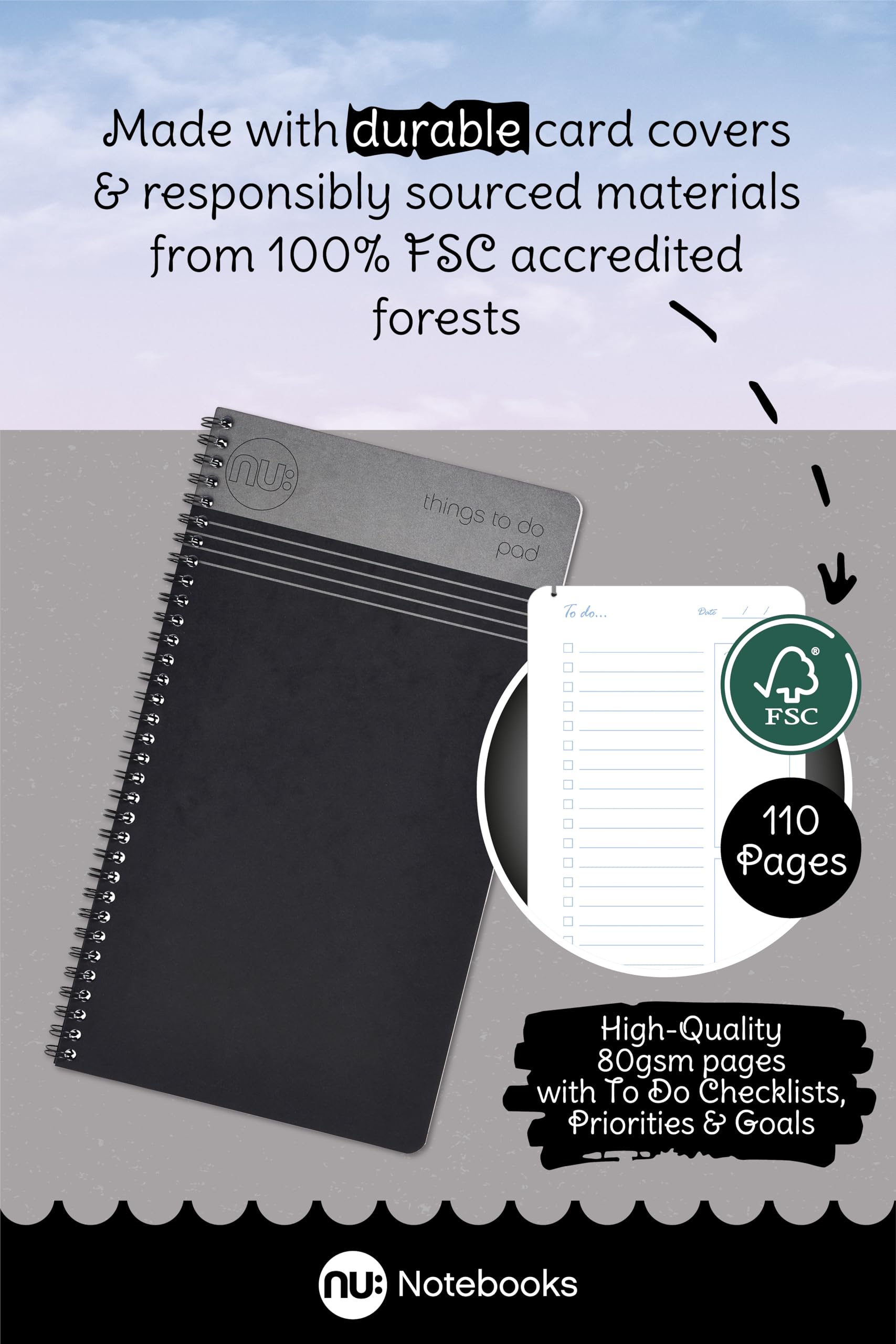 nu: Craze Things to Do Pad Wirebound Notebook - To Do List Ruling, FSC Paper, Pack of 3 2