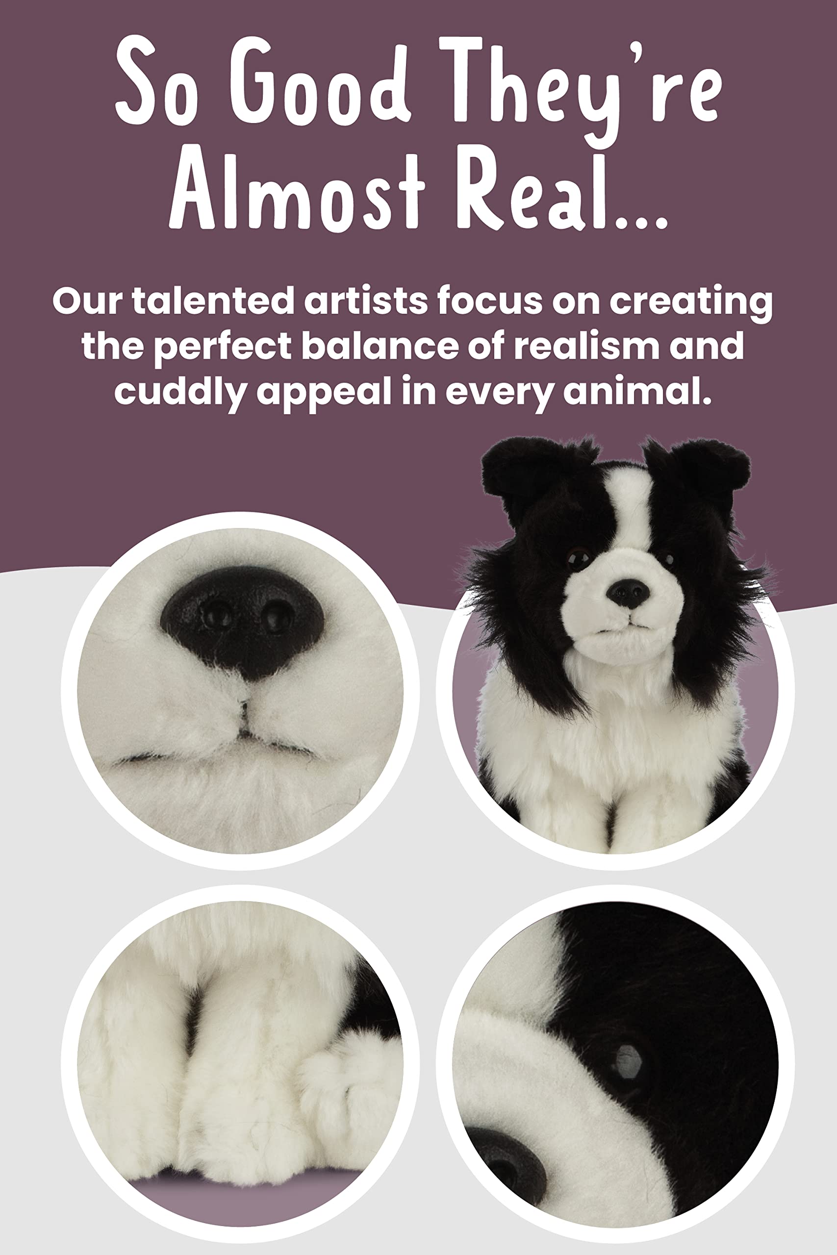 Living Nature Border Collie - Realistic Eco-Friendly Plush Dog Toy, 20cm 3