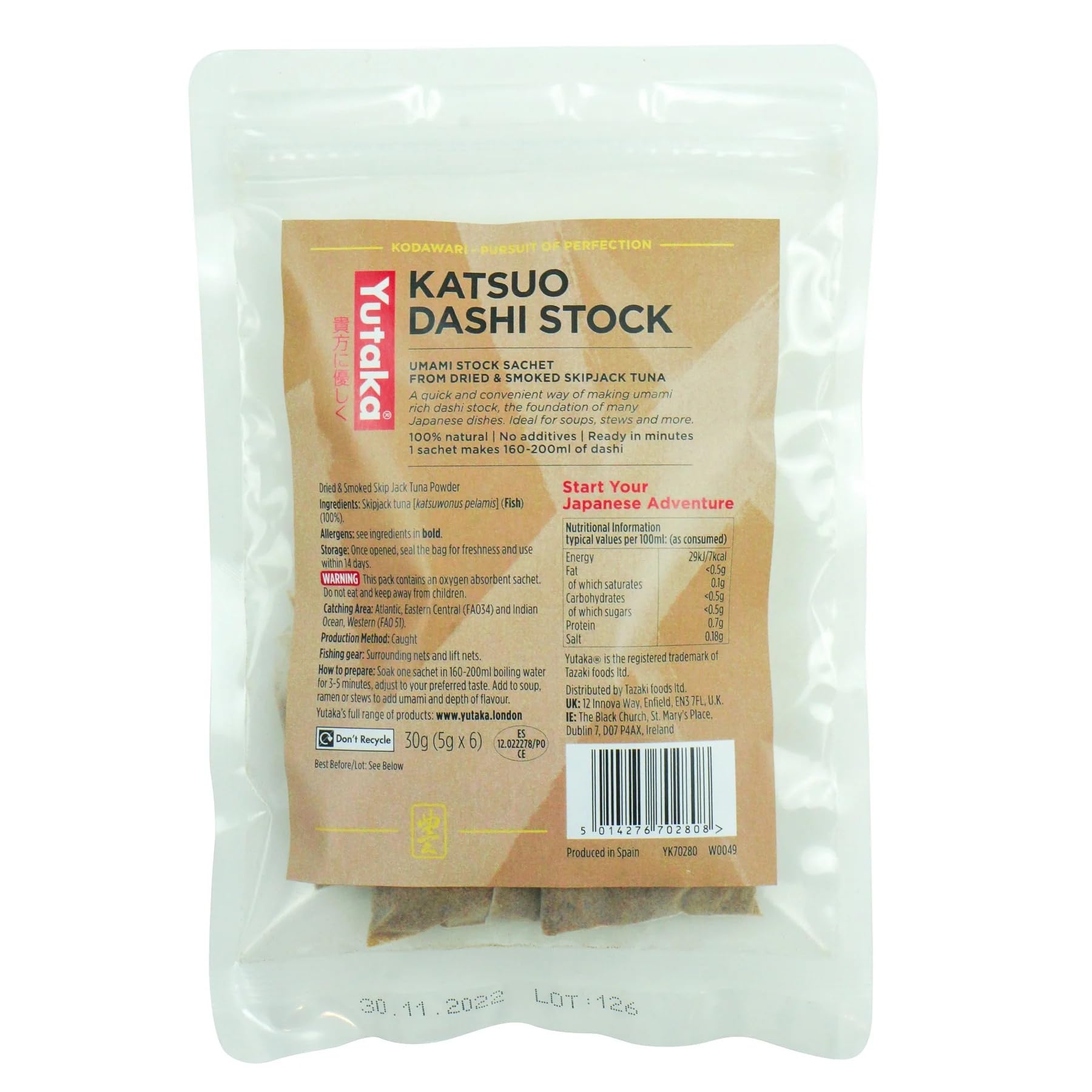 Yutaka Katsuo Dashi Bags - 100% Natural Bonito Stock | 30g (6 Sachets)