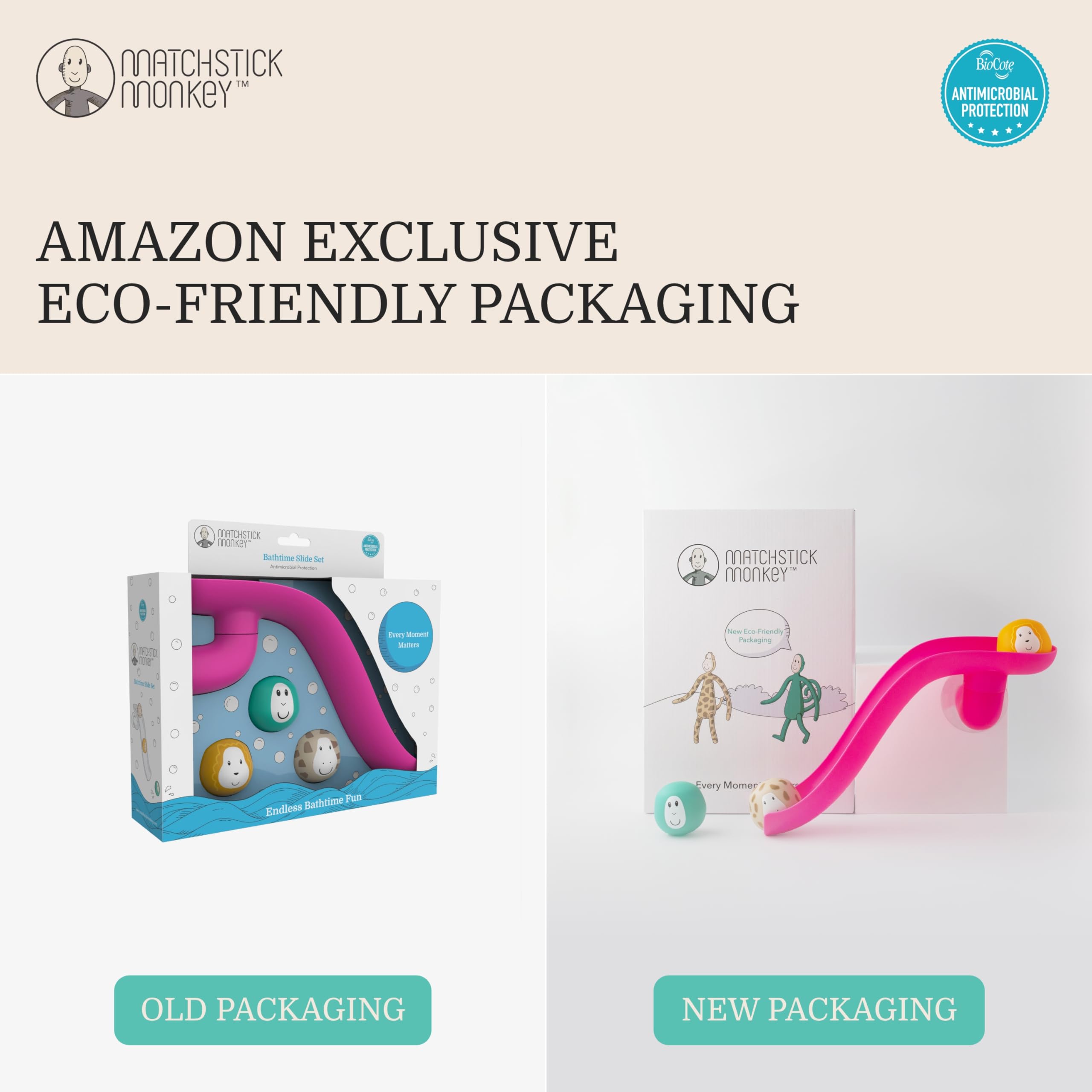 Matchstick Monkey Bathtime Slide Set - Antimicrobial Baby Bath Toy with 3 Animal Rocks, 12 Months+ 8