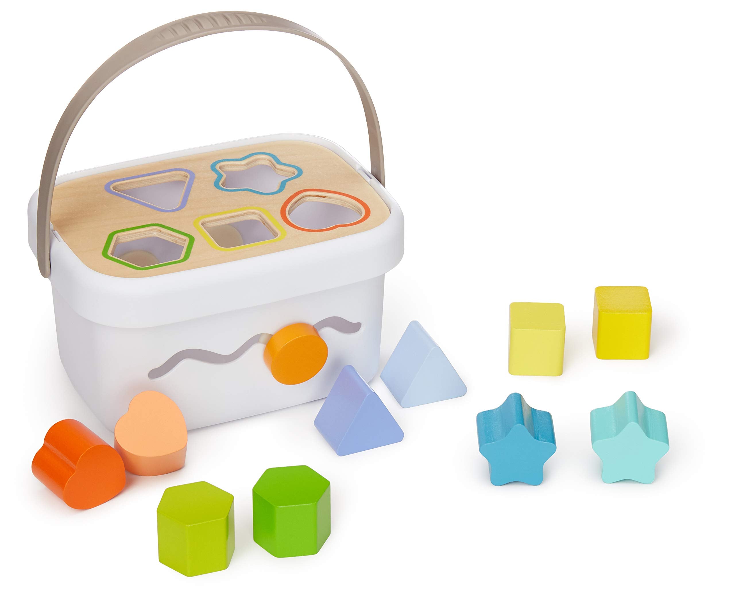 Amazon Basics Shape Sorter and Rainbow Stacker Classic Baby Toy Set | Wood and Plastic Construction | Multicolor 2