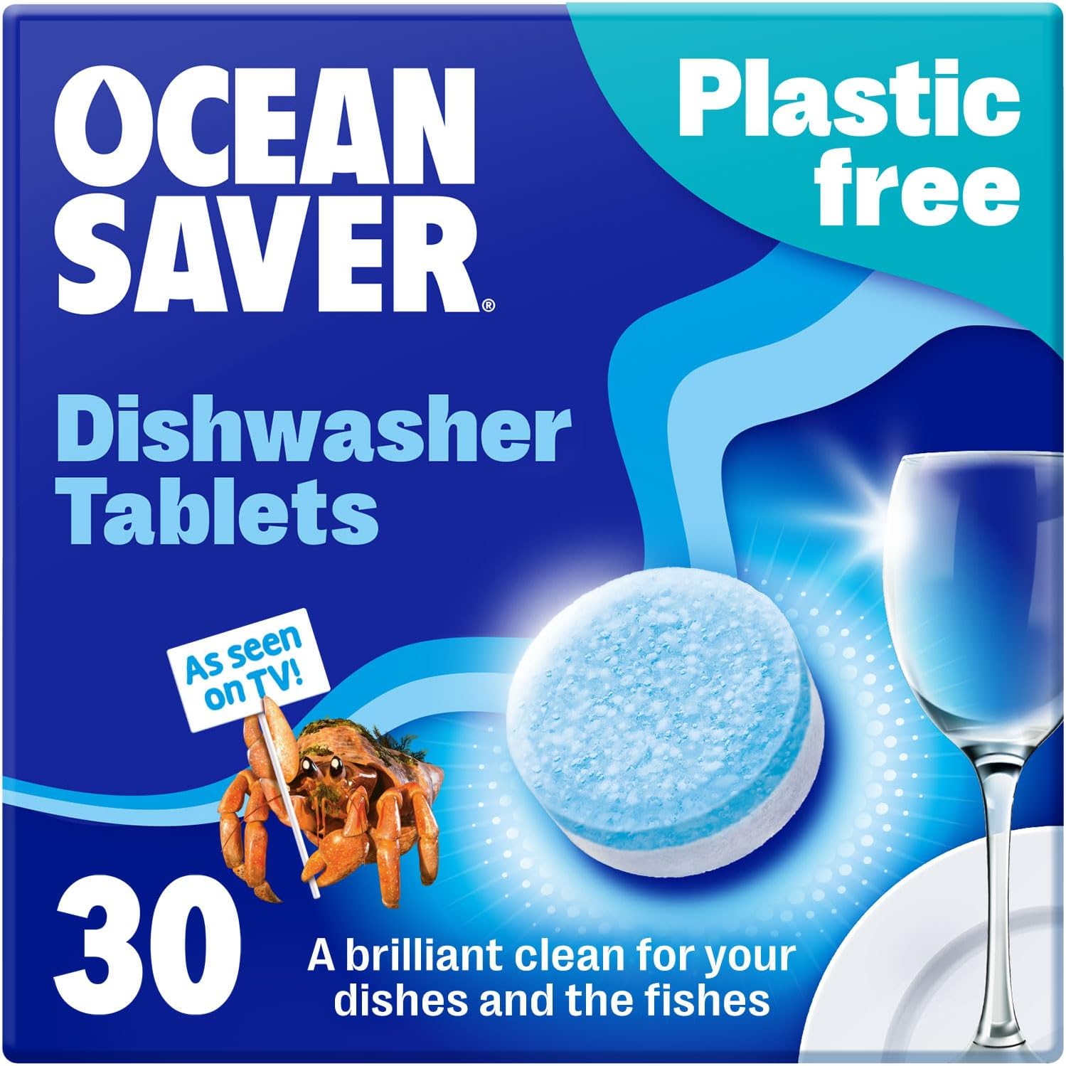 OceanSaver Eco-Friendly Dishwasher Tablets - Pack of 30, Non-Toxic, Plastic-Free & Fully Dissolvable with Rinse Aid & Dishwasher Salt