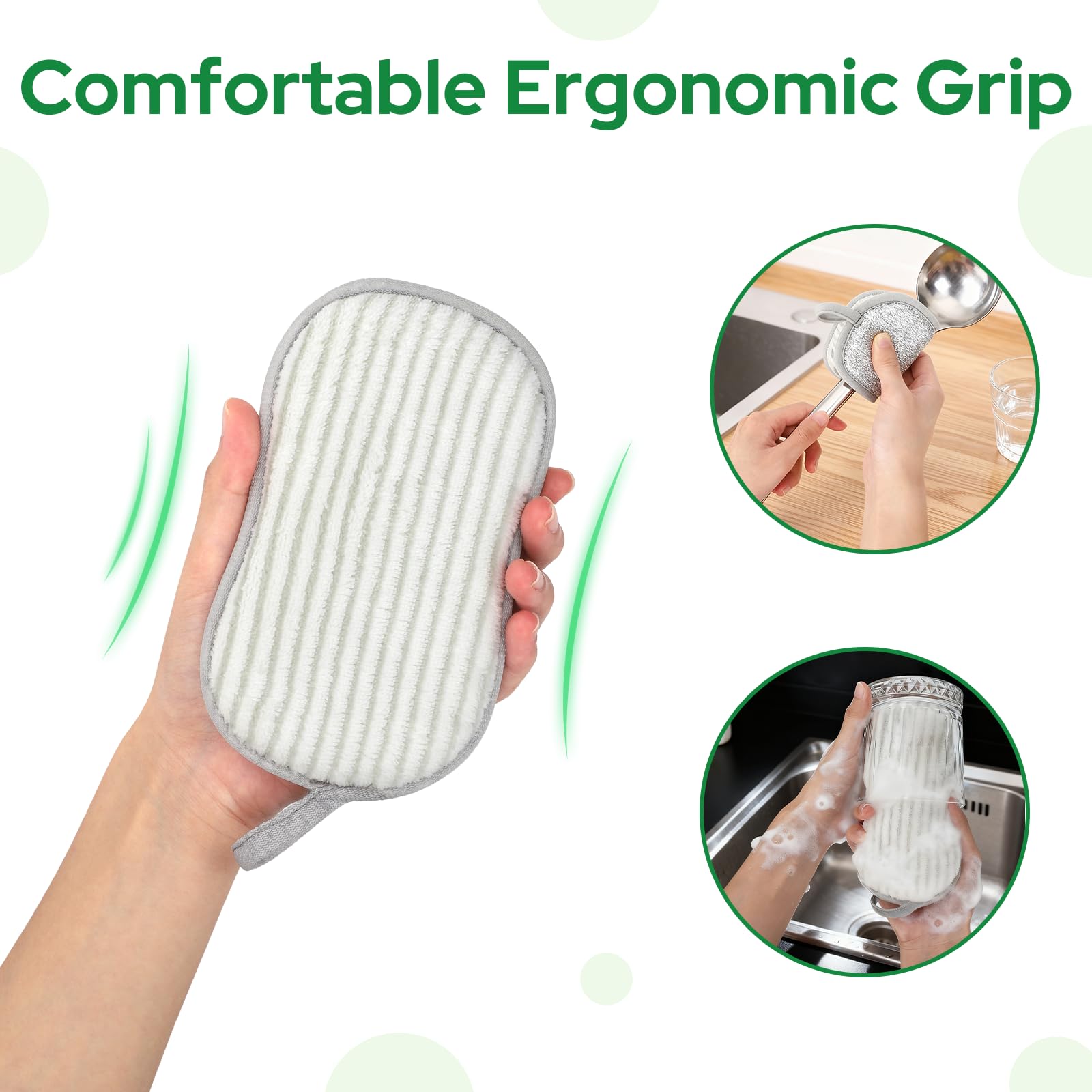 Euqvunn Dual-Sided Kitchen Cleaning Sponges - 8 Pack, Grey, 9.5x16cm 5