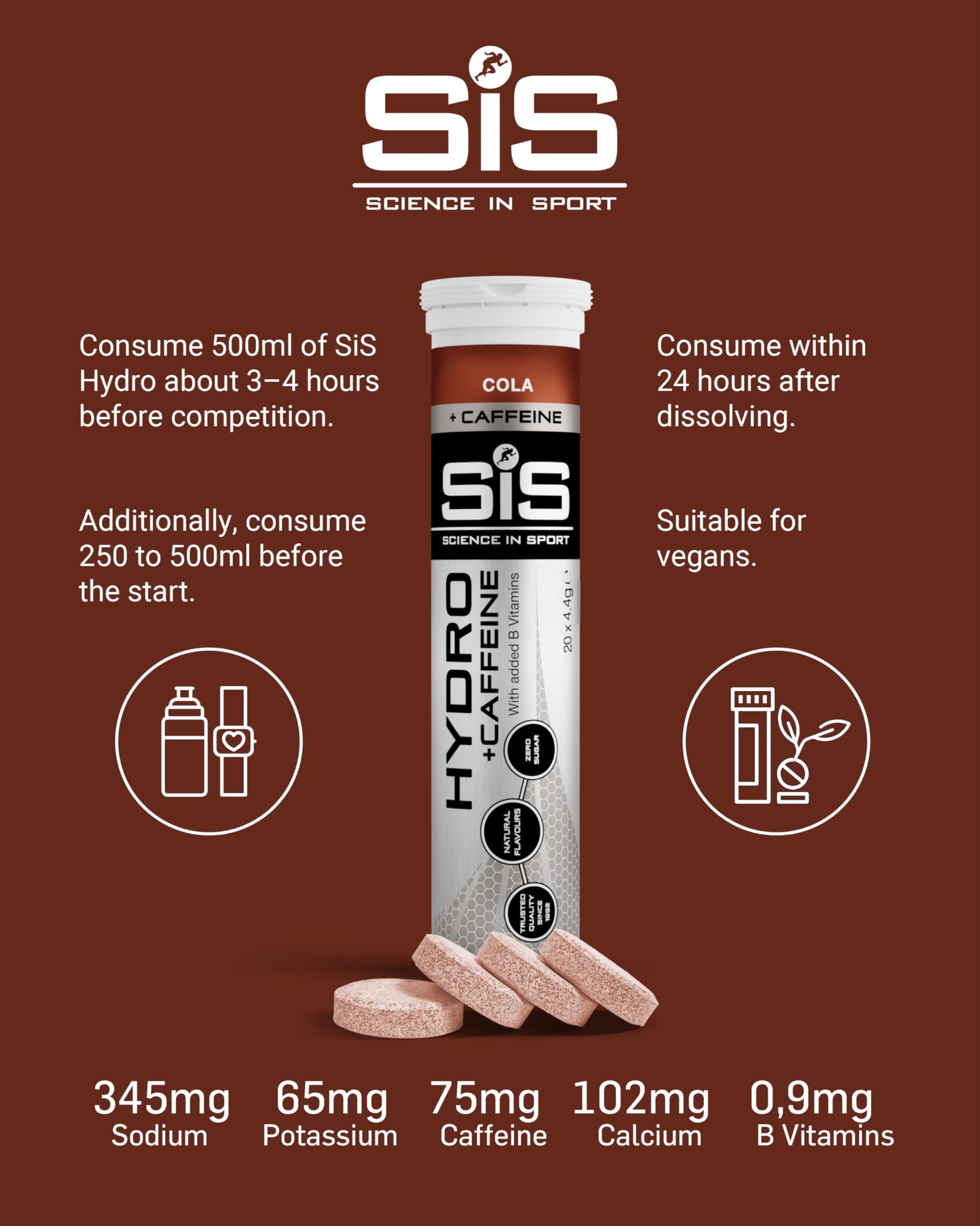 Science in Sport GO Hydro Electrolyte Tablets with Caffeine – Cola Flavor, 160 Tablets (8 x 20), Zero Sugar, Vegan 3