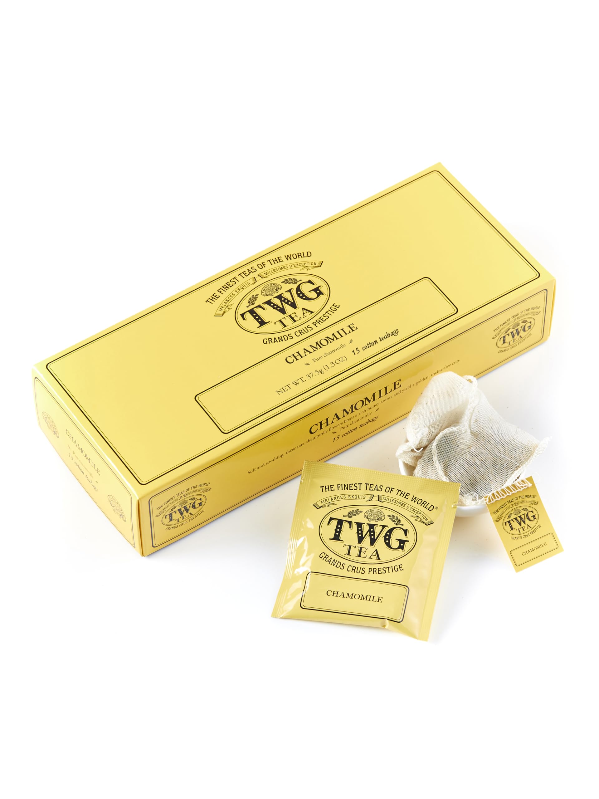 TWG Tea Chamomile Herbal Tea | Decaffeinated & Theine-Free | 15 Hand-Sewn Cotton Teabags