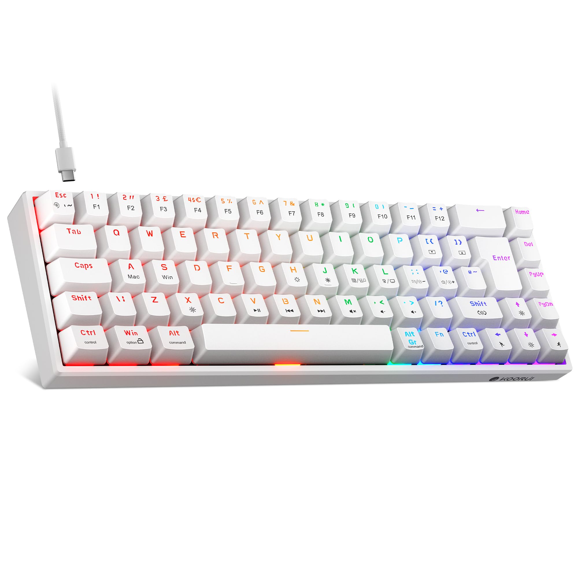 KOORUI 60% Mechanical Gaming Keyboard MKC01, Red Switch, RGB Backlit, Compact 69-Key, Detachable Type-C, Anti-Ghosting, Mac/PC Compatible