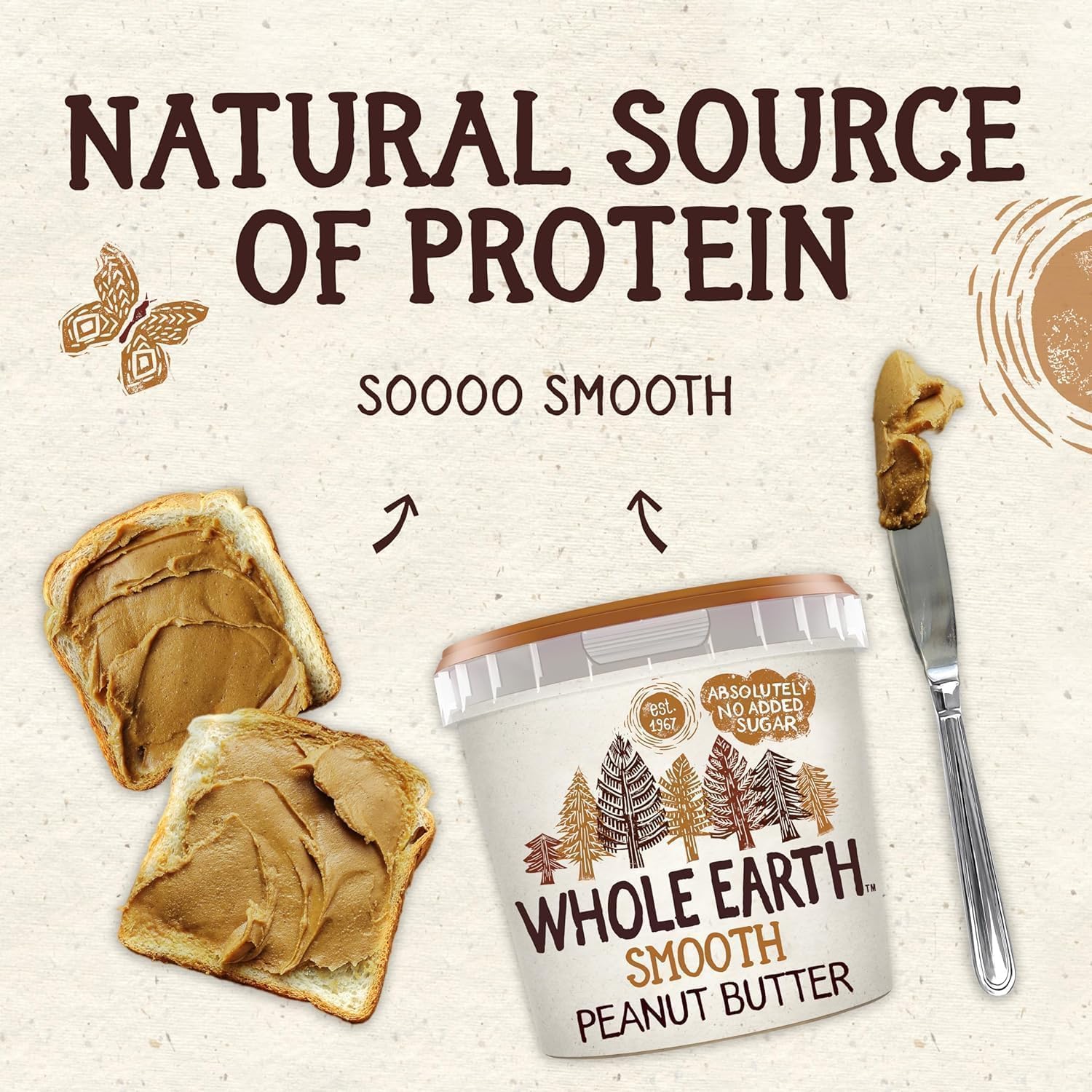 Whole Earth Smooth Peanut Butter, All Natural, No Added Sugar, 1kg Tub 5