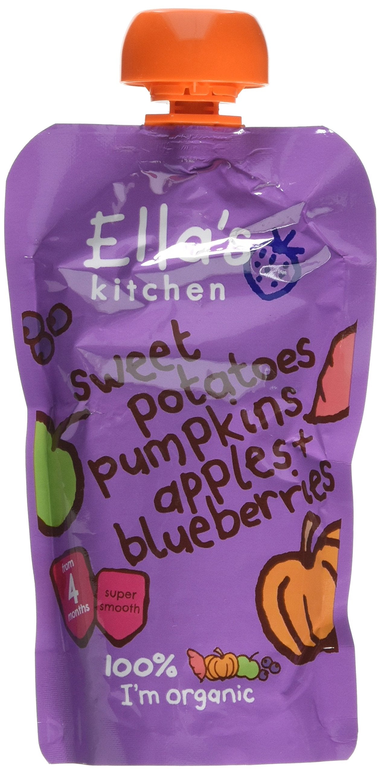 Ella's Kitchen Stage 1 Organic Sweet Potato, Pumpkin, Apple & Blueberry Baby Food | 7 x 120g Pouches