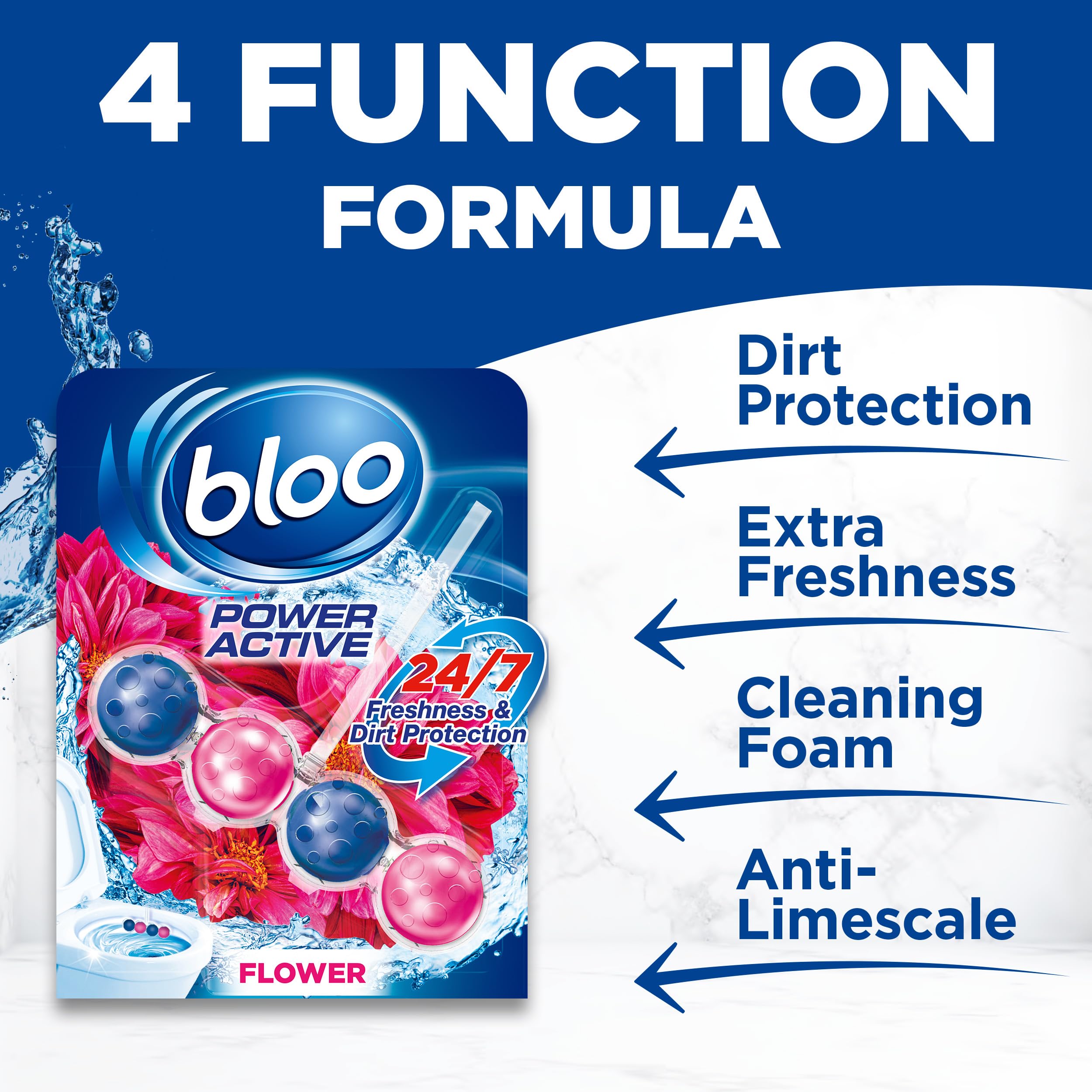 Bloo Power Active Toilet Rim Block Fresh Flowers, Anti-Limescale, 2 Count (Pack of 1) 3