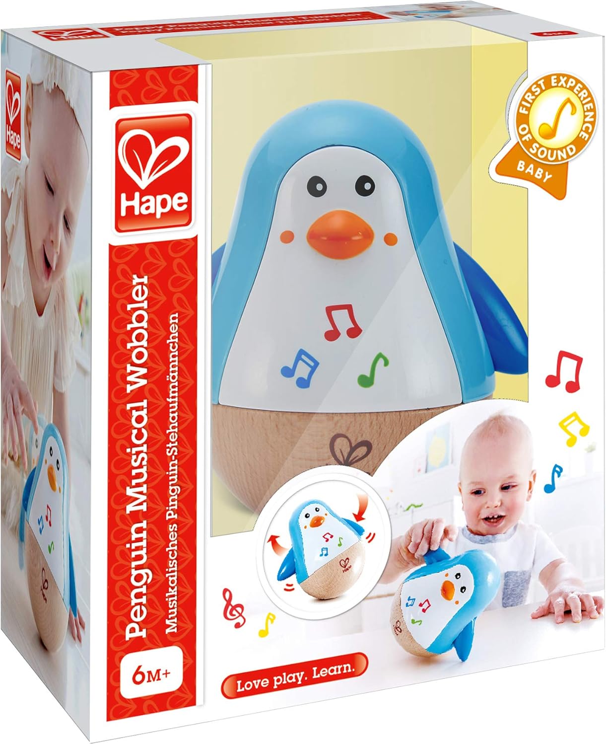 Hape Penguin Musical Wobbler - Roly-Poly Wood Toy with Soothing Tinkling Sounds for 6 Months+ 6