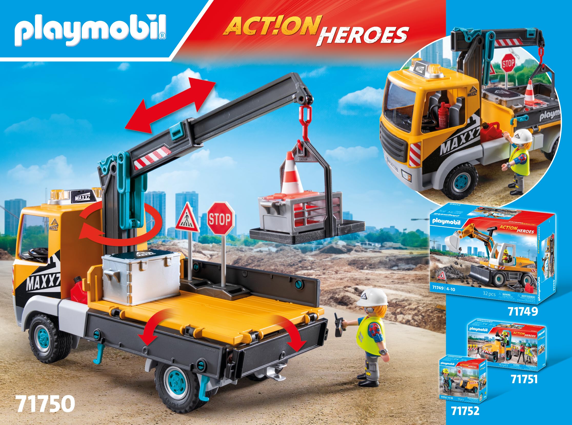 Playmobil Construction Lorry with Crane - Extendable Crane Vehicle Playset for Kids 3